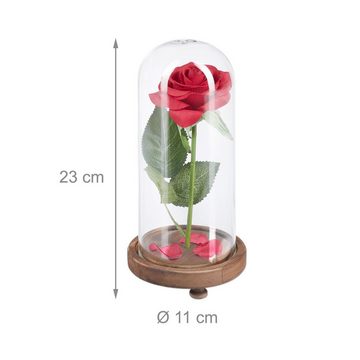 Kunstblume Ewige Rose im Glas, relaxdays, Höhe 23 cm