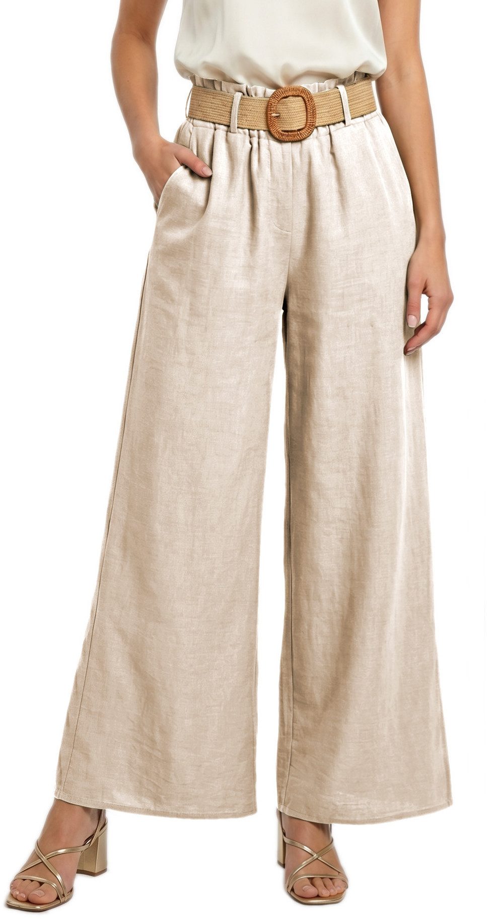 dy_mode Palazzohose Damen High Waist Palazzohose Weitbein Hose Schlupfhose Sommer Strand in Unifarbe, High Waist, mit elastischem Bund