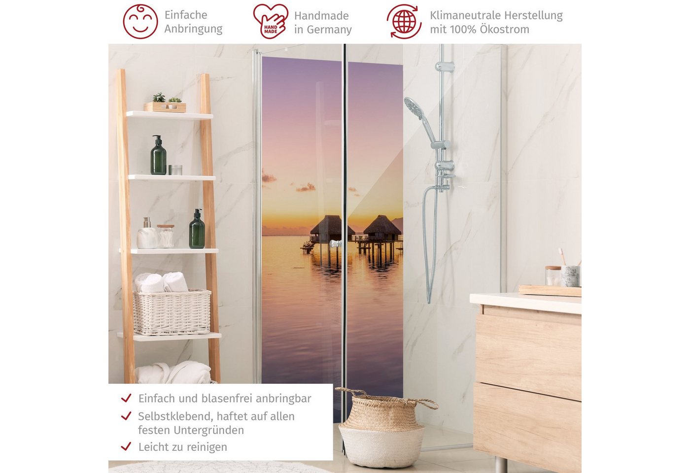 Thumbnail - Bilderdepot24 Badrückwand Strand orange Duschrückwand ohne Bohren Dusche Natur, (1-tlg., Hart-Folie Premium matt 0,61 mm...