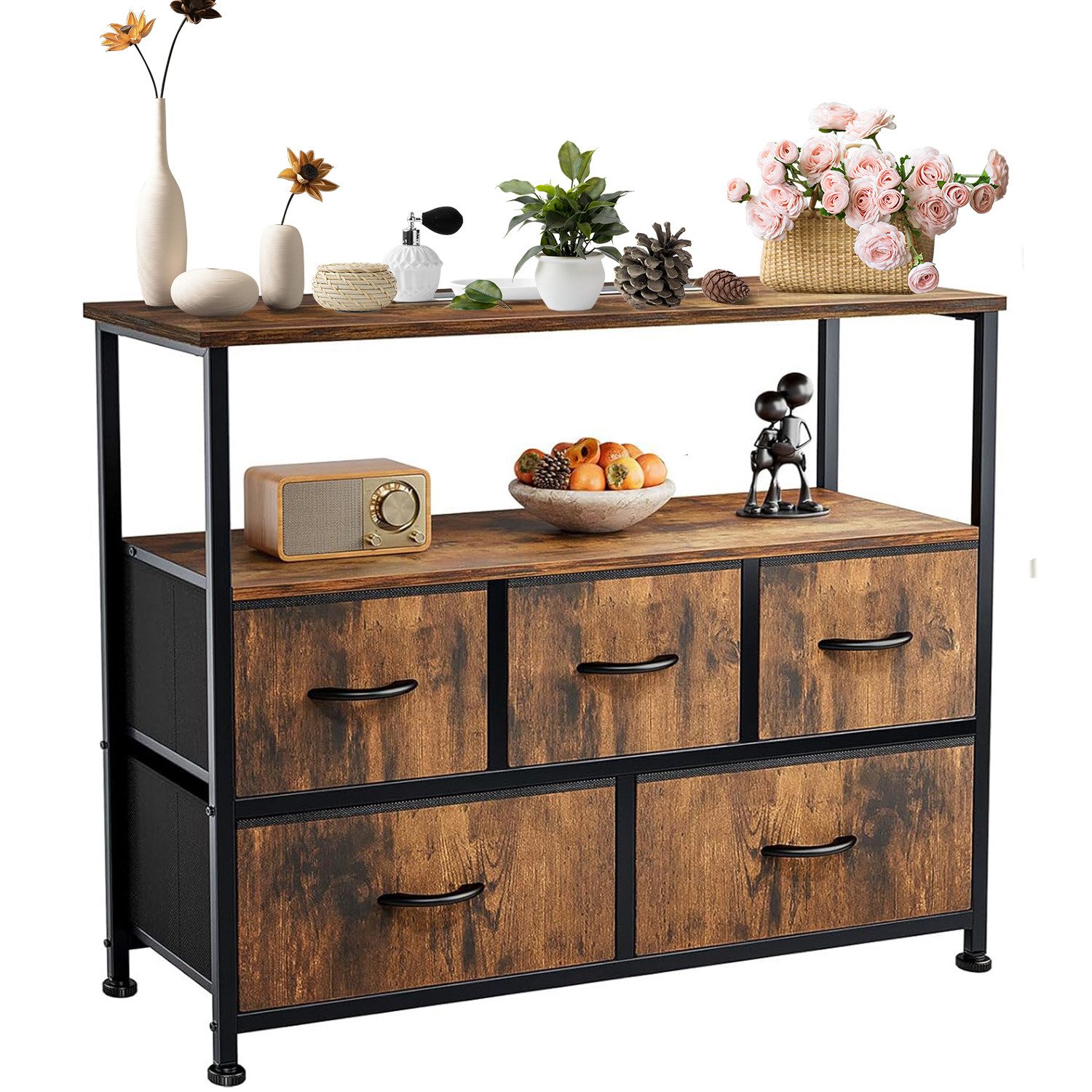 DUMOS Schubkastenkommode Stoffkommode mit Schubladen,Aufbewahrungsschrank,TV-Schrank, Schubladenkommode mit Ablagefläche