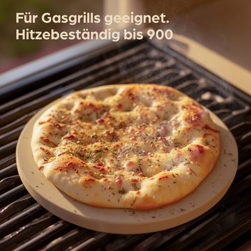Praknu Pizzastein für Backofen, Gas und Grill Rund 30 cm Ø - Holz Pizzaschieber Ofen Set, Cordierit, (Set, 2-St), Für Knusprigen Boden - bis 900 °C - Wärme Speichernd - Pizzaschaufel