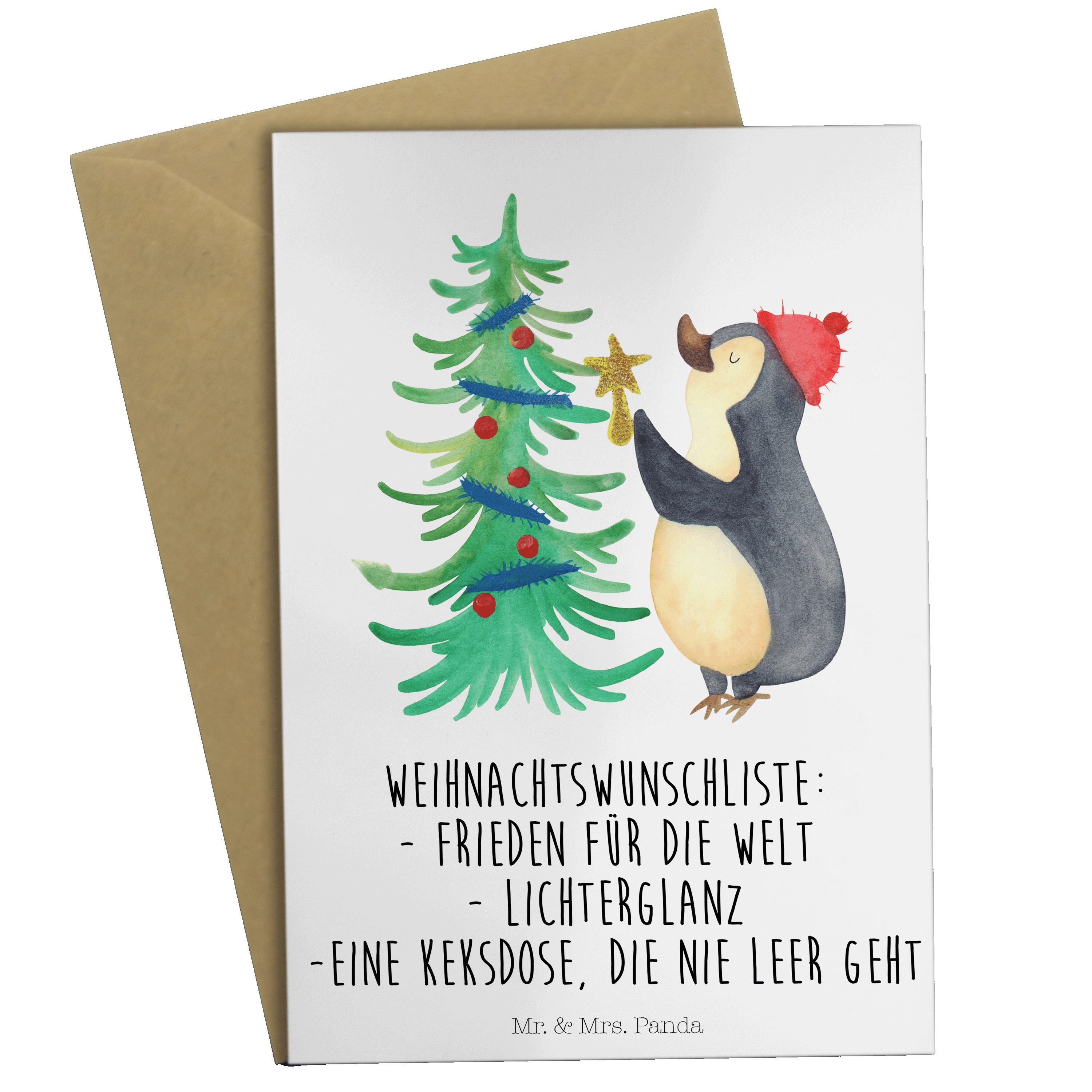Mr. & Mrs. Panda Grußkarte Pinguin Weihnachtsbaum - Weiß - Geschenk, Winter, Hochzeitskarte, Nik