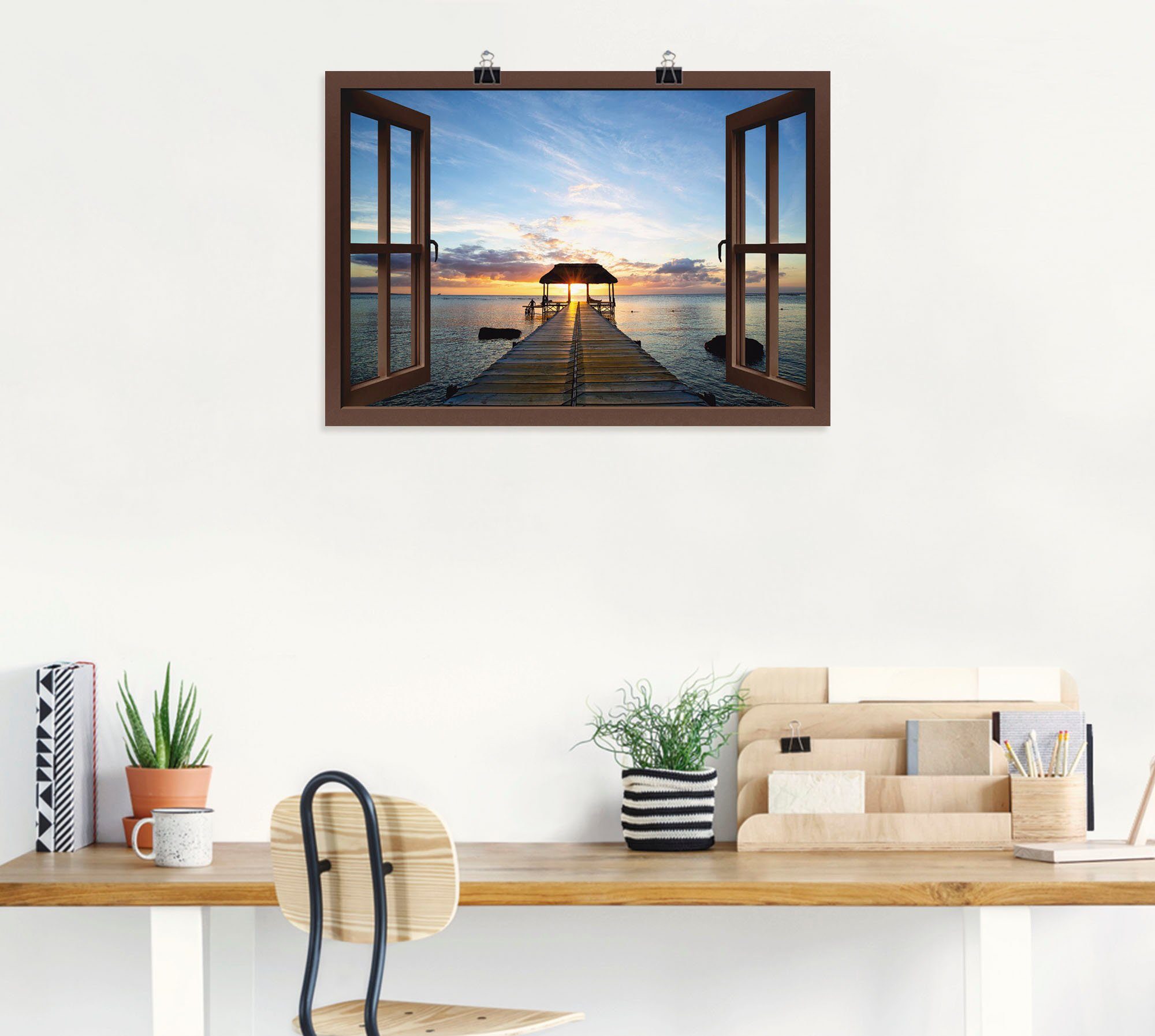 Artland Wandbild Fensterblick Steg im als Alubild, Leinwandbild, (1 Größen Poster versch. Fensterblick Gegenlicht, oder St), in Wandaufkleber