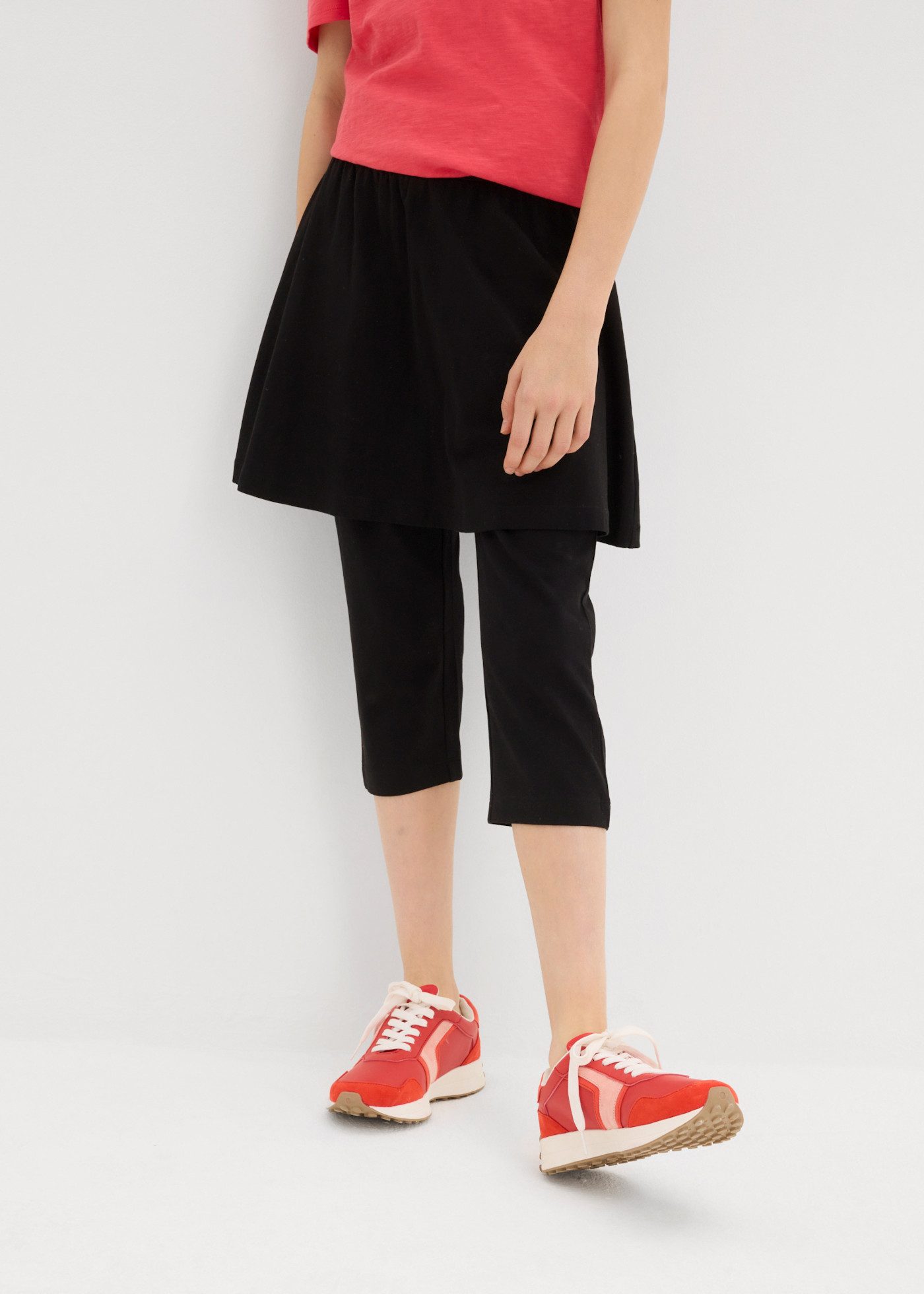 bonprix Caprileggings aus elastischem Baumwoll-Mix, Capri-Länge, mit integriertem Rock