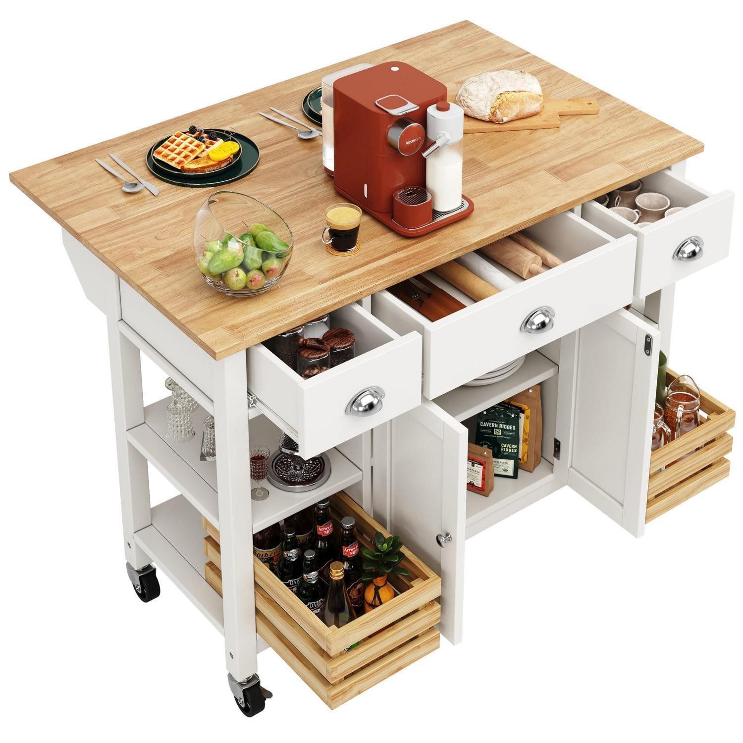 LuxusKollektion Kücheninsel Kücheninsel Esstisch Esszimmerschrank Kiefernkorb Weiß 120x73x90cm