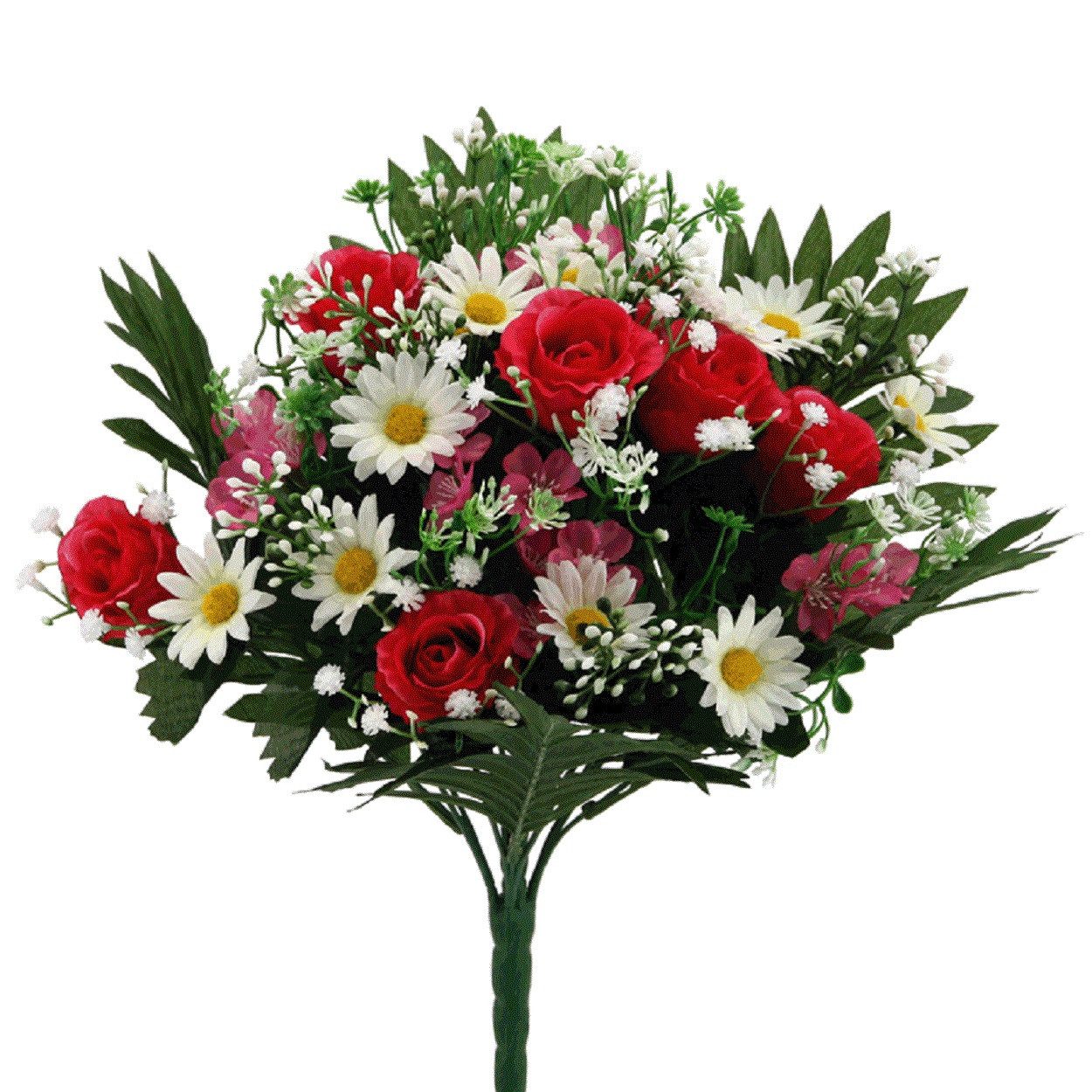 Kunstblumenstrauß Künstlicher Rosen-Strauß 37cm. Weiß Rosa Pink. Rose Margerite Hochzeit, Floratexx GmbH