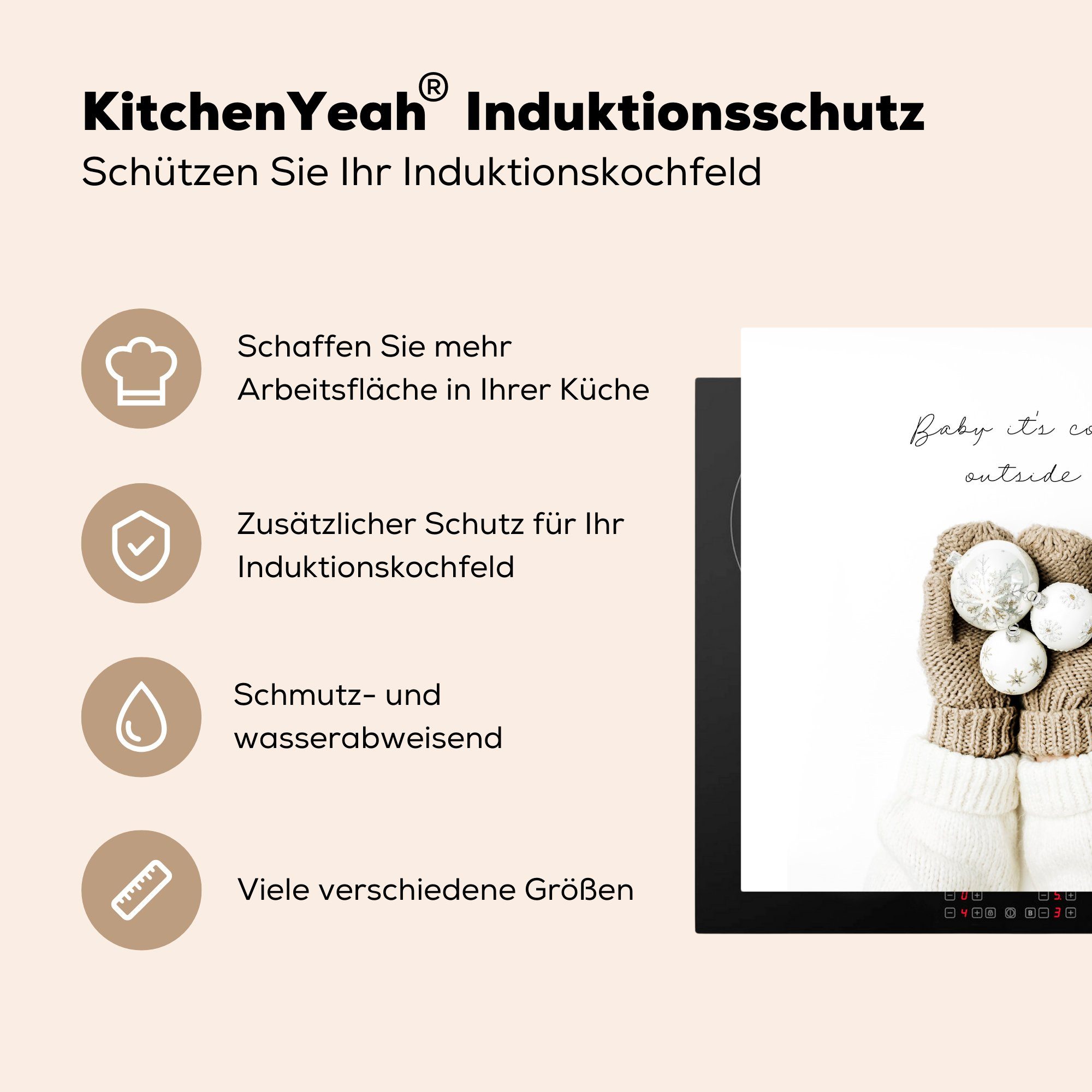 Zitat cm, 78x78 küche Winter Arbeitsplatte - Vinyl, Ceranfeldabdeckung, (1 Herdblende-/Abdeckplatte tlg), - Handschuhe, für MuchoWow