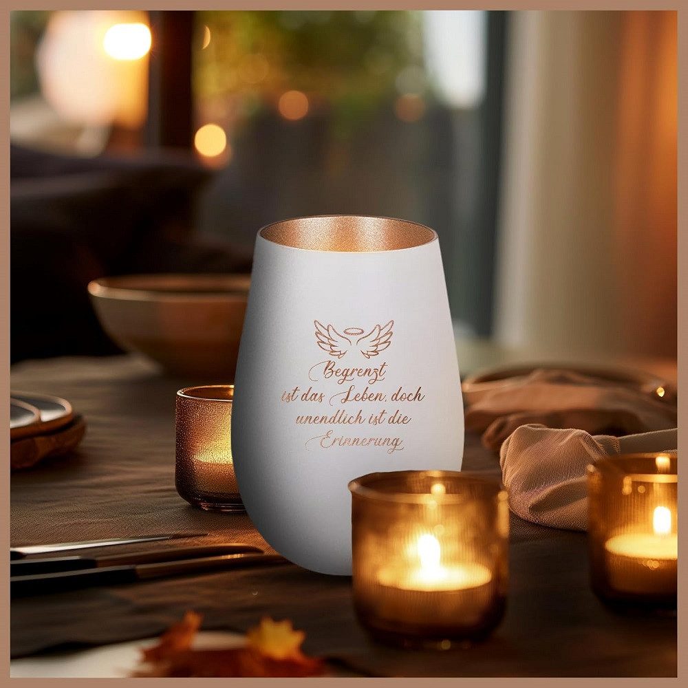 Der Porzellan-Laden Windlicht Windlicht mit Gravur: 'Begrenzt ist das Leben, doch unendlich ist die