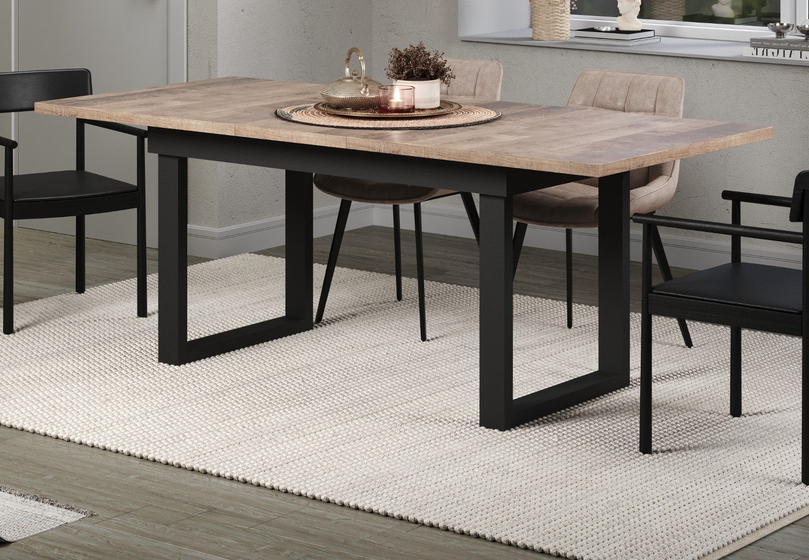 Furn.Design Esstisch Syncro (in Eiche Tabak und schwarz, ausziehbar 160 - 2 günstig online kaufen