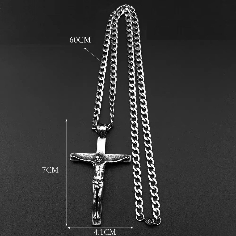 Ware aus aller Welt Edelstahlkette Herren Halskette Edelstahl mit Jesus Kreuz Anhänger 60 cm (1-tlg)