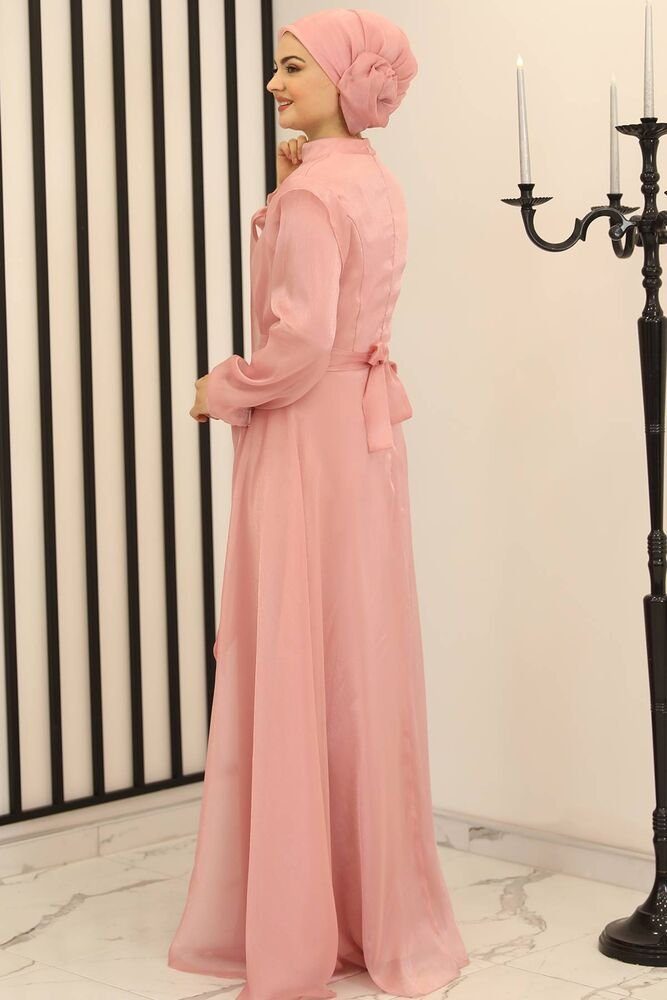 Hijab Kleid Modest Abiye Damen Fashion Blickdicht Abaya Abendkleid Modavitrini glänzend Abendkleid Rosa