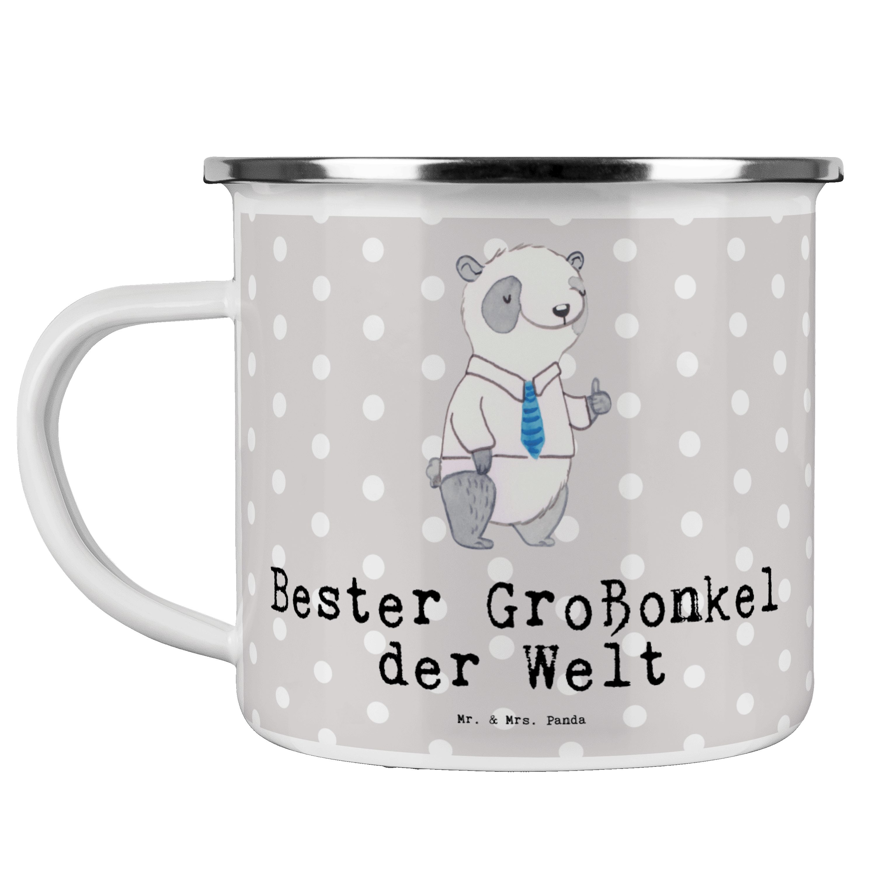 Mr. & Mrs. Panda Becher Panda Bester Großonkel der Welt - Grau Pastell - Geschenk, Metalltass, Emaille