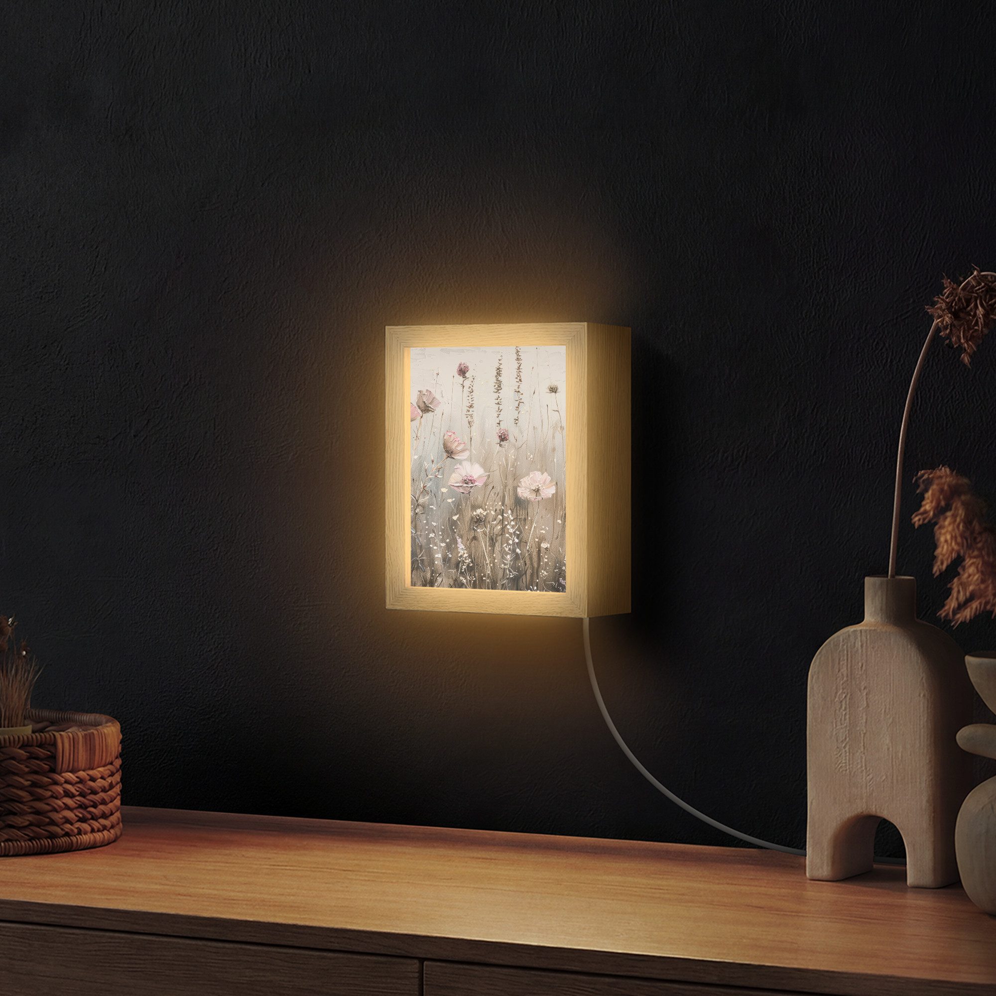 OnlyWow Wandleuchte Lightbox Blumen - Rosa - Modern - Beige, Dimmbar, Farbwechsel, LED, Warmweiß, Kaltweiß, Neutralweiß Einstellbar, Wandlampe Innen, Dimmbar, mit Kabel, LED, Beleuchtung, Wohnzimmer