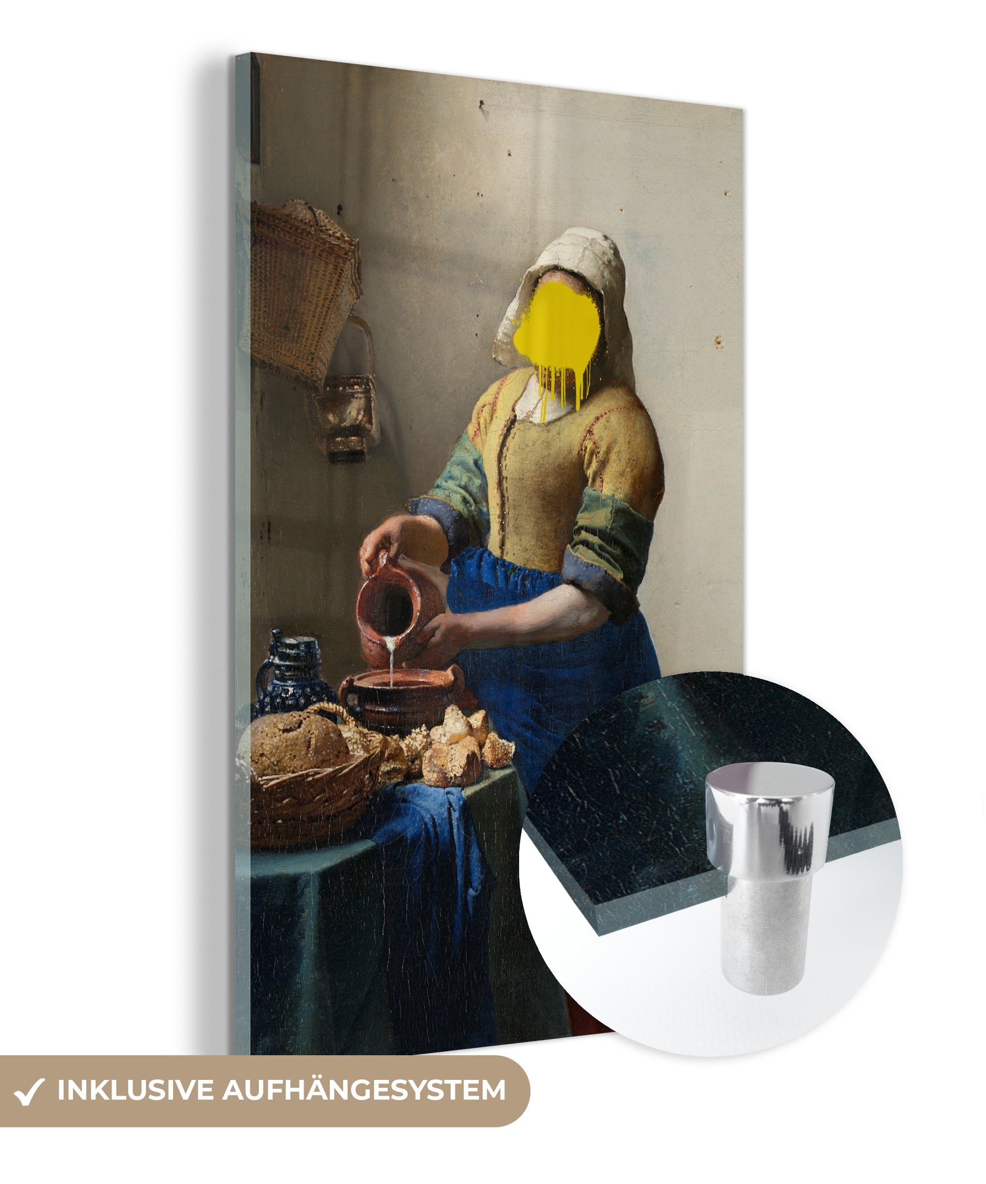 MuchoWow Acrylglasbild Milchmädchen - Johannes Vermeer - Gemälde, (1 St), Glasbilder - Bilder auf Glas Wandbild - Foto auf Glas - Wanddekoration bunt