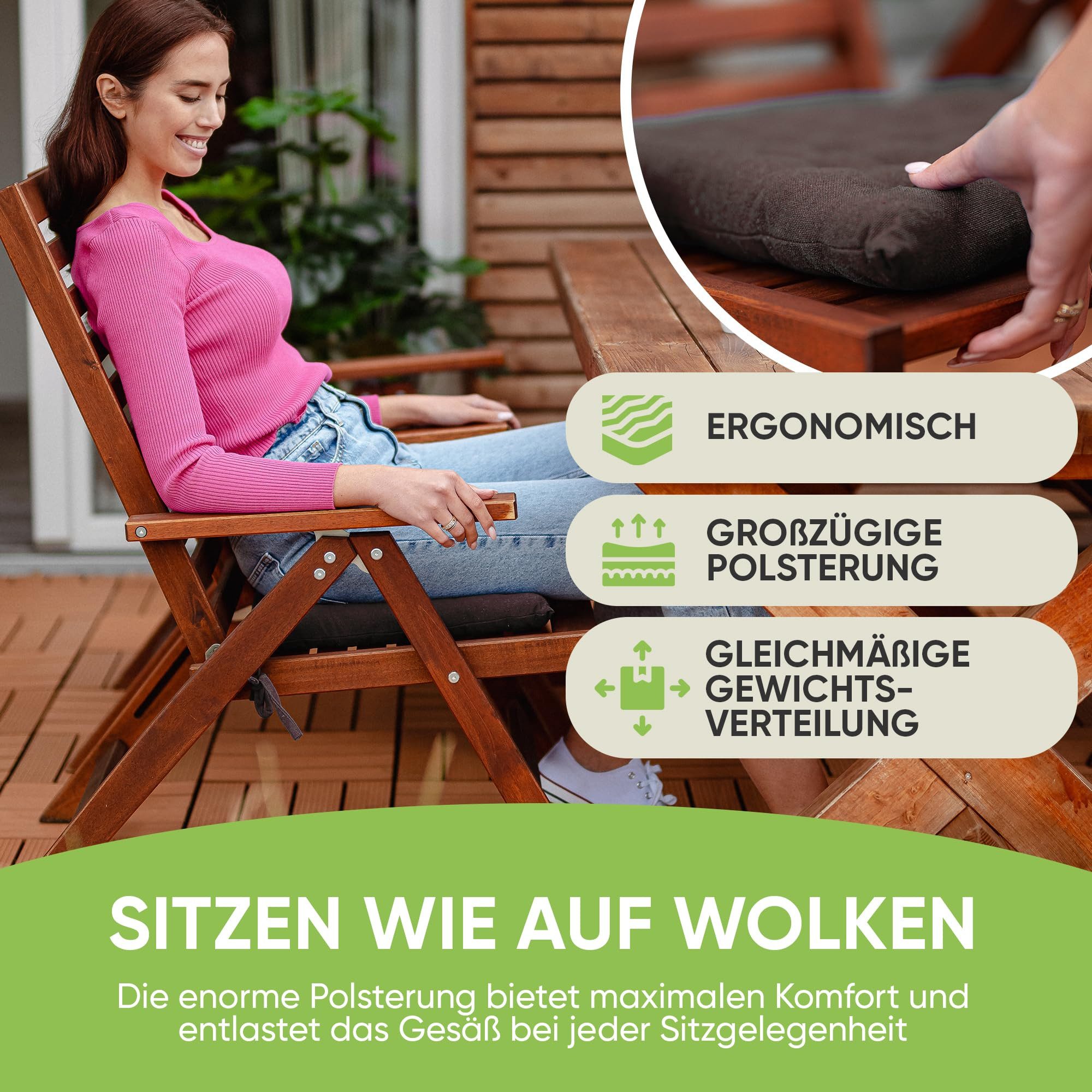 Gräfenstayn Stuhlkissen 4er Set Baumwoll Sitzkissen 40x40x5cm Haltebänder Indoor Outdoor, robustes Sitzkissen für Indoor & Outdoor, mit Haltebändern