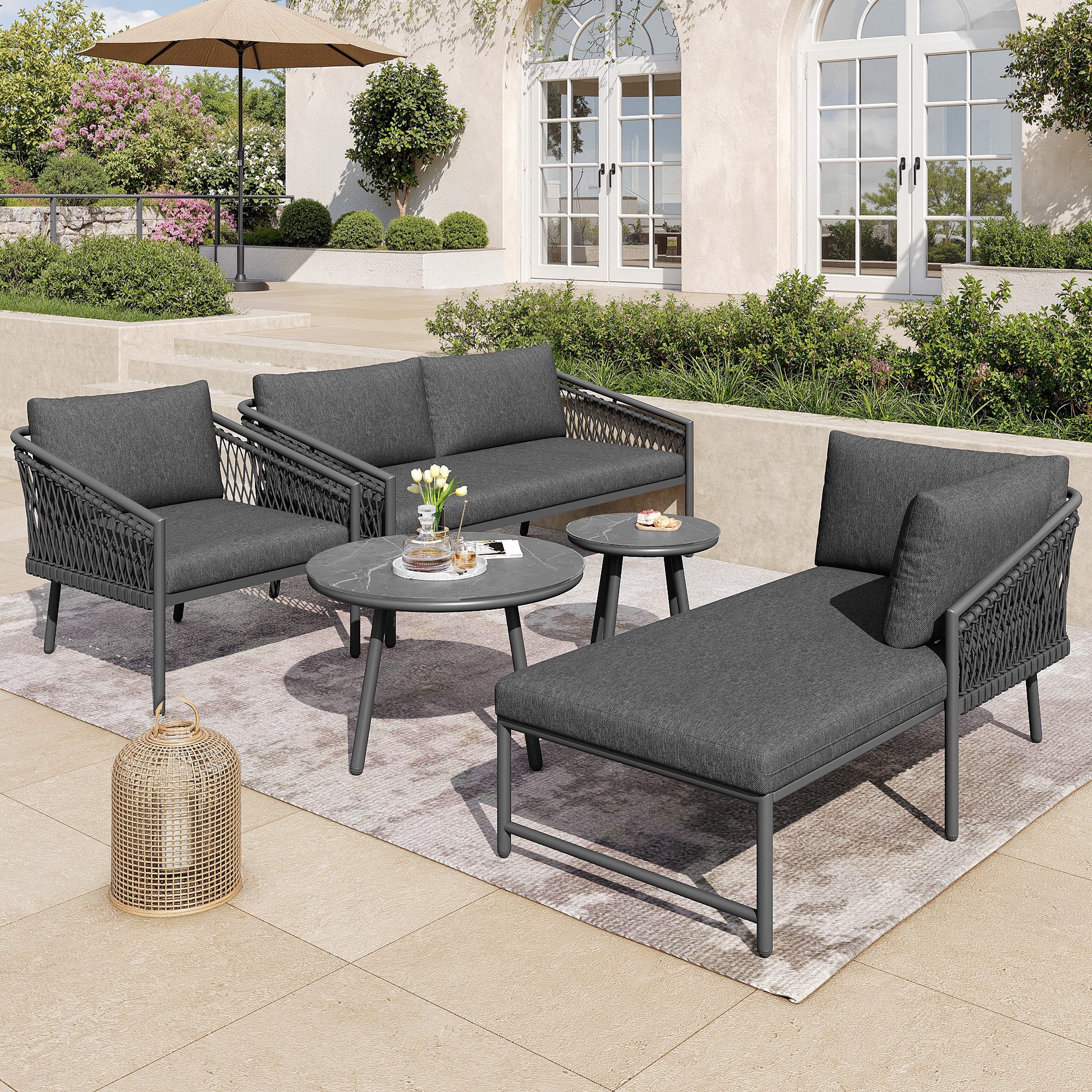 Flieks Gartenlounge-Set, 5-Sitzer Gartenmöbel aus Seil, günstig online kaufen