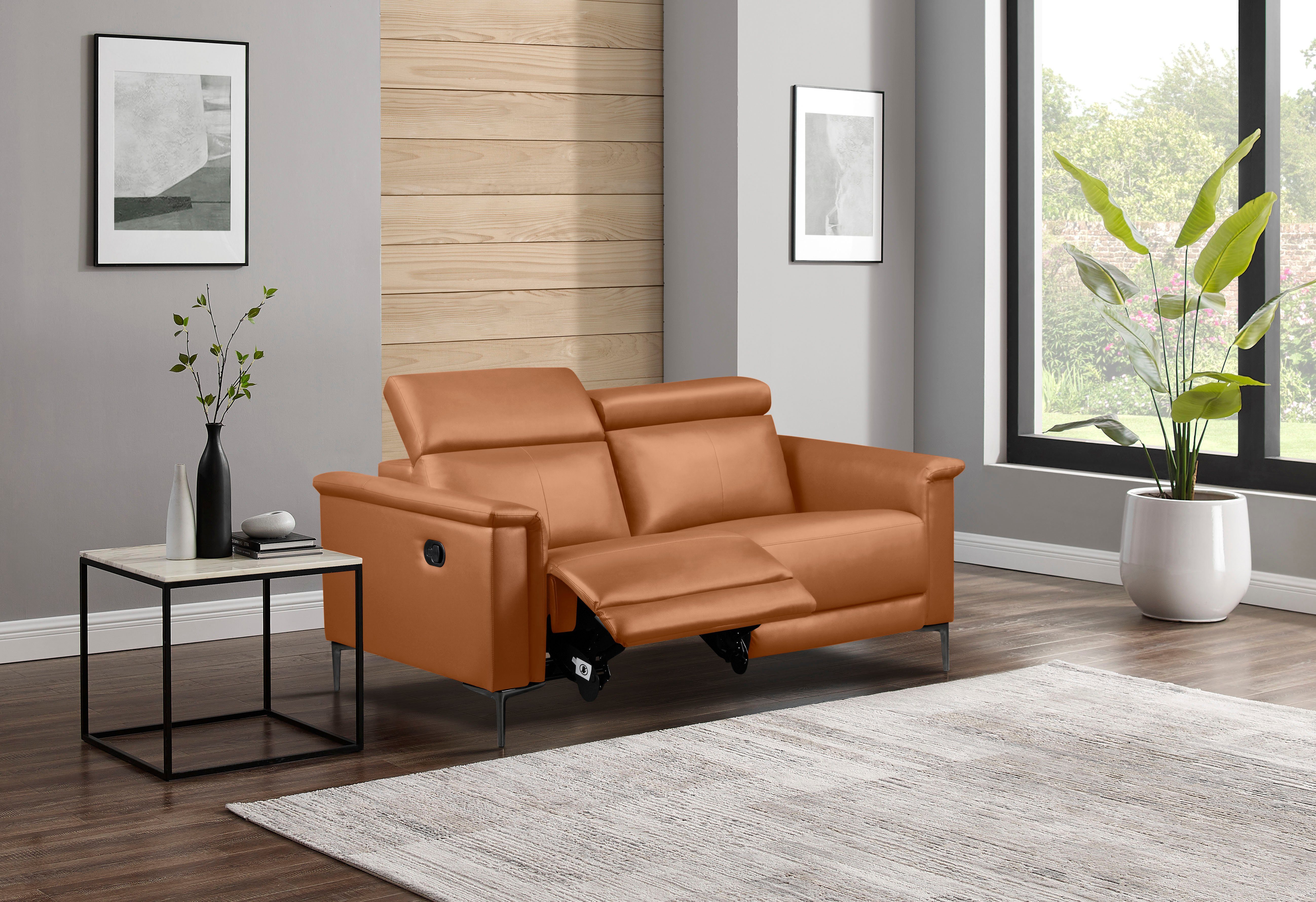OTTO home 2-Sitzer LUND,Naturleder, 160 cm, mit Relaxfunktion und Kopfteilverstellung, manuell od. elektrisch (m.USB-C), Federkern