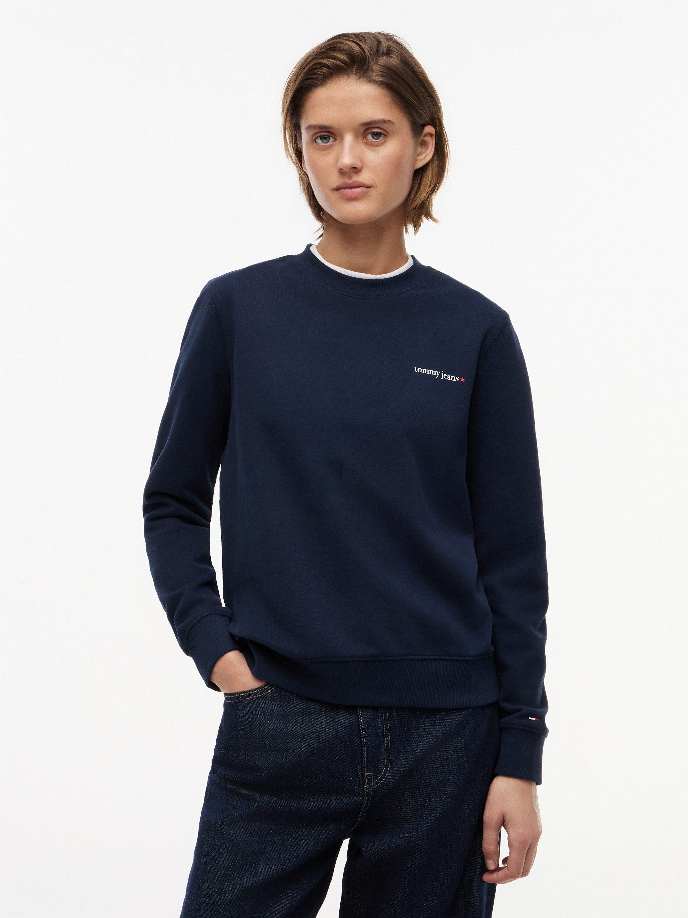 Tommy Jeans Sweatshirt TJW REG ESS LOGO 1 CREW EXT Baumwolle, Logodruck