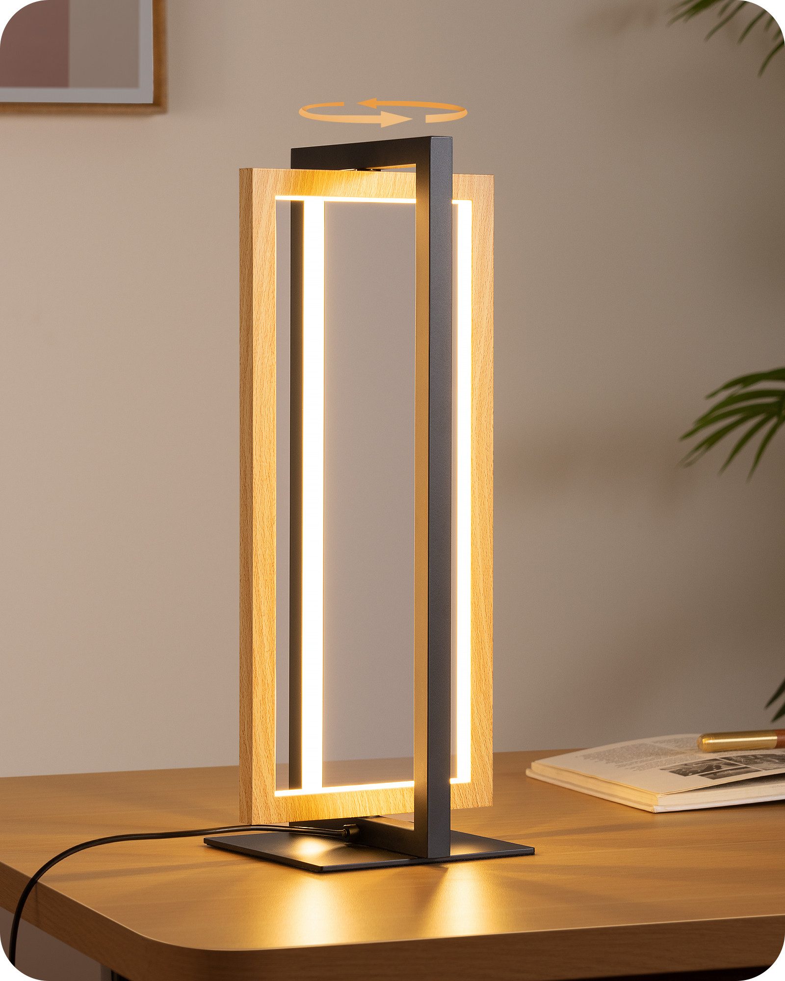 EDISHINE LED Nachttischlampe Touch Dimmbar, LED fest integriert, Tischlampe aus Metall, 3 Farbtemperaturen