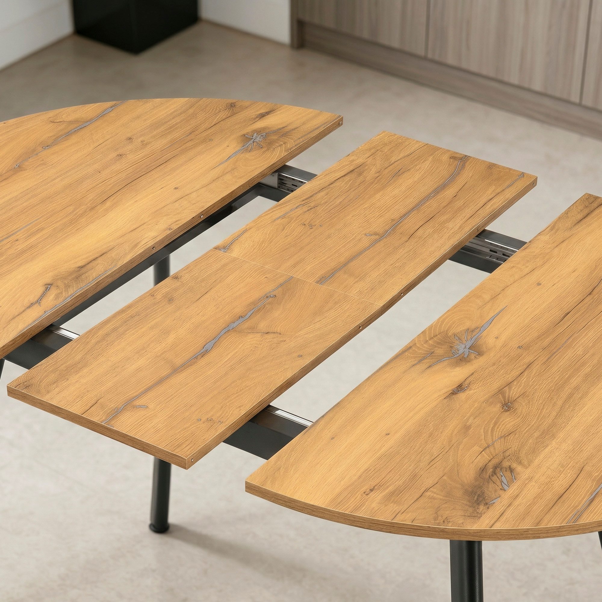 B&D home Essgruppe Essgruppe Till & Theo, (Set, 5-tlg., 1 Tisch / 4 Stühle), Runder Esstisch ausziehbar bis 145cm, Stühle in Microfaser