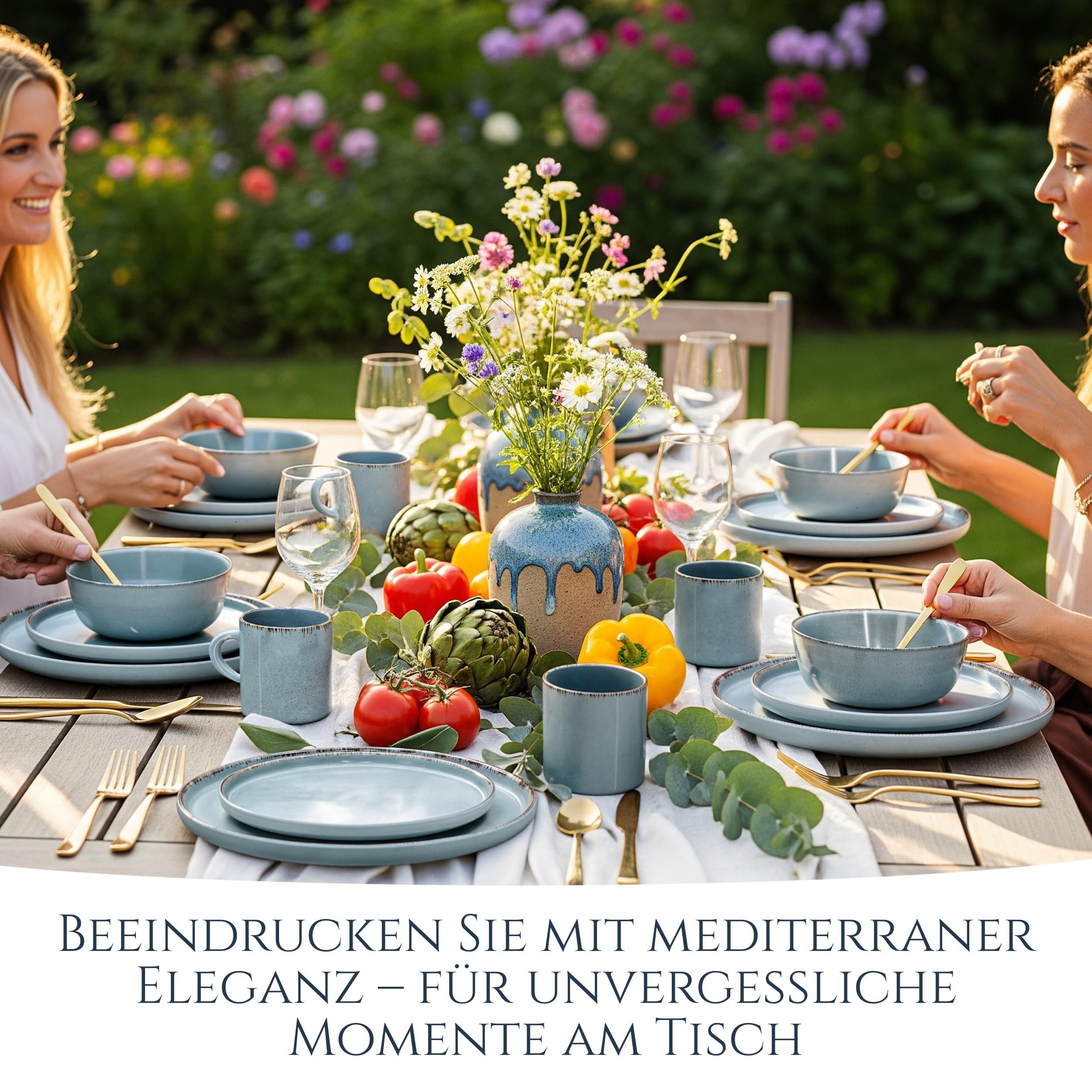 PURE LIVING INTERIOR DESIGN Geschirr-Set Tassen 6er 350ml Rustic, Steingut, Rauchblau (6-tlg), 6 Personen, Steingut – Bild 4 von 5