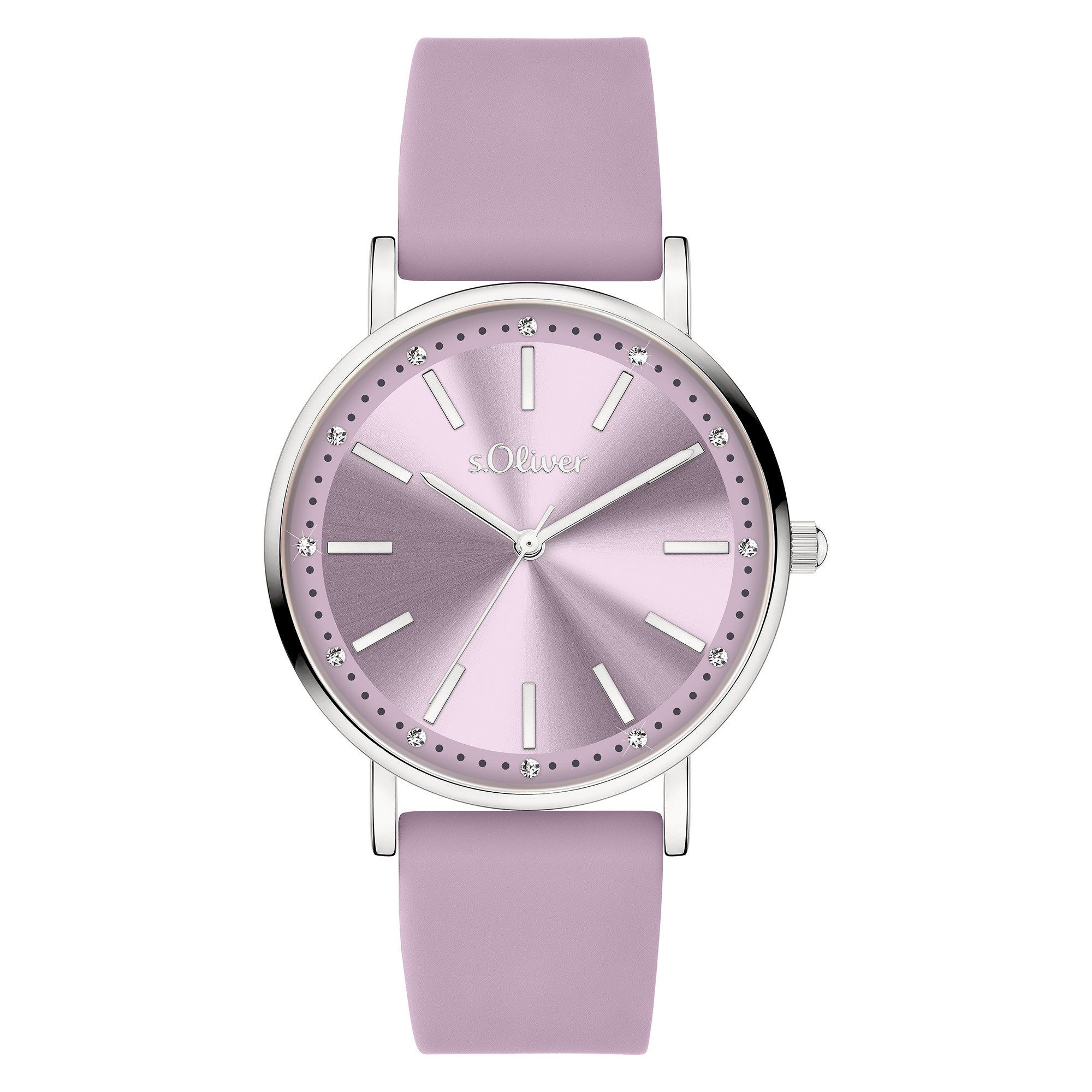 s.Oliver Quarzuhr klassisch mit funkelnden Steinen Silikon