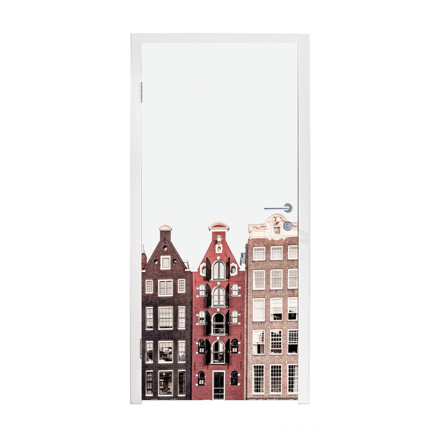 MuchoWow Türtapete Amsterdam - Architektur - Häuser - Straße, Matt, bedruckt, (1 St), Fototapete für Tür, Türaufkleber, 75x205 cm