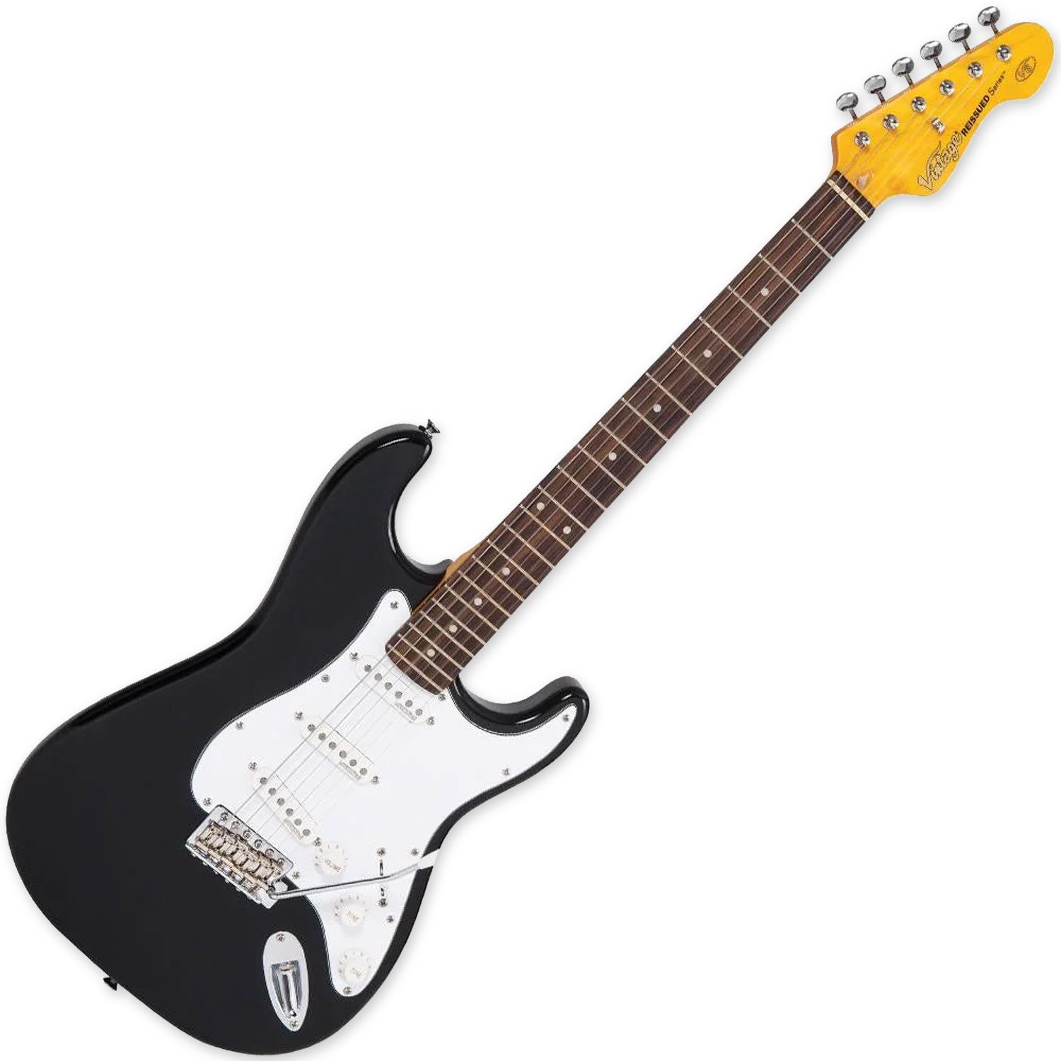 Vintage Guitars E-Gitarre Vintage E-Gitarre V6BB Reissued Boulevard Black, S-Style Form, Strat, 1-St., E-Gitarre, mit Wilkinson Hardware