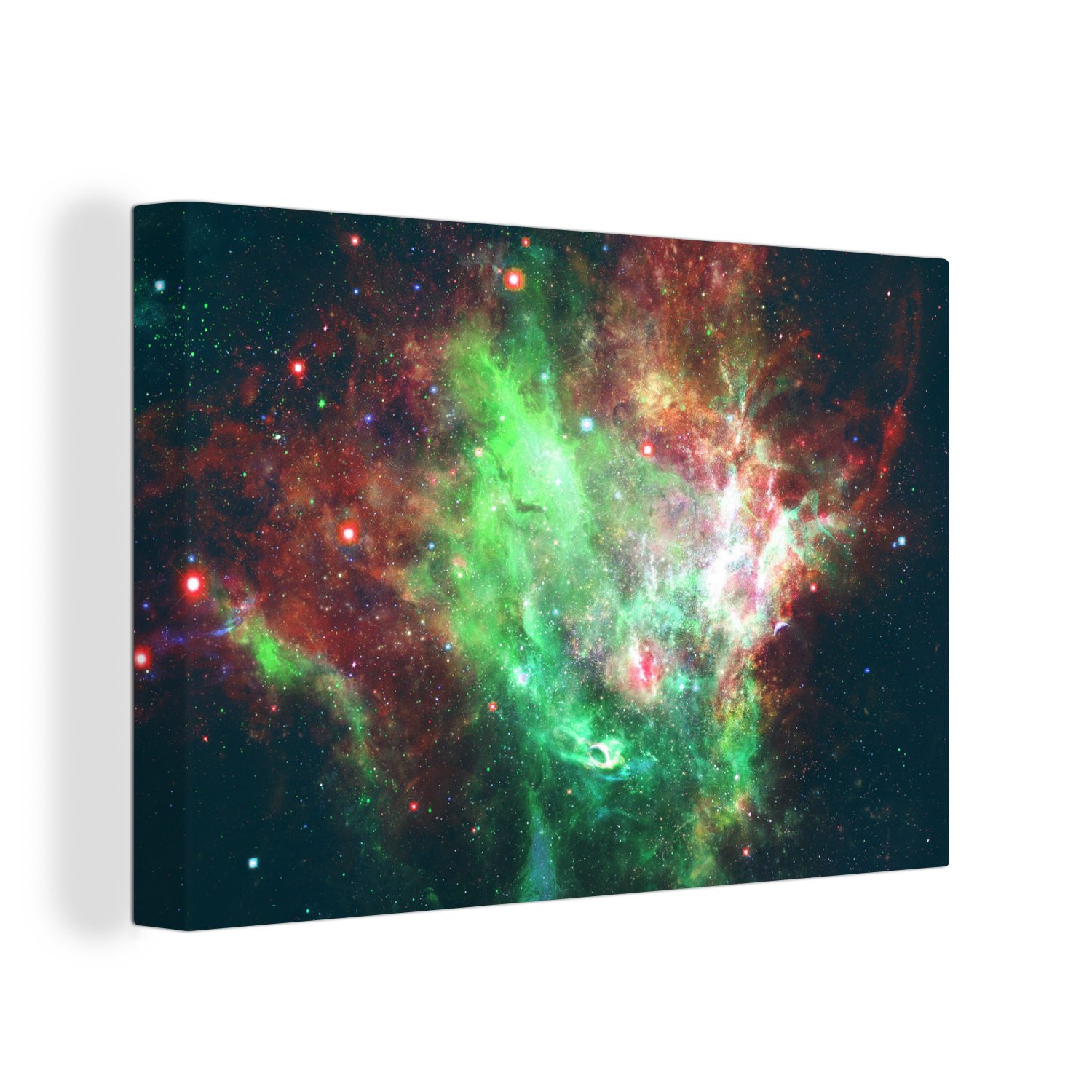 OneMillionCanvasses® Leinwandbild Weltraum - Sterne - Grün, (1 St), Wandbild Leinwandbilder, Aufhängefertig, Wanddeko, 30x20 cm