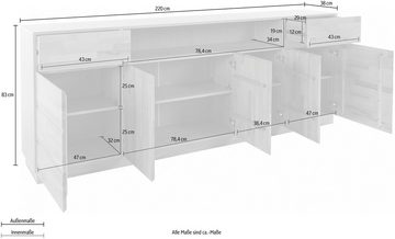 Home affaire Sideboard, Breite 220 cm, mit 5 Türen, teilmassiv, FSC®-zertifiziert