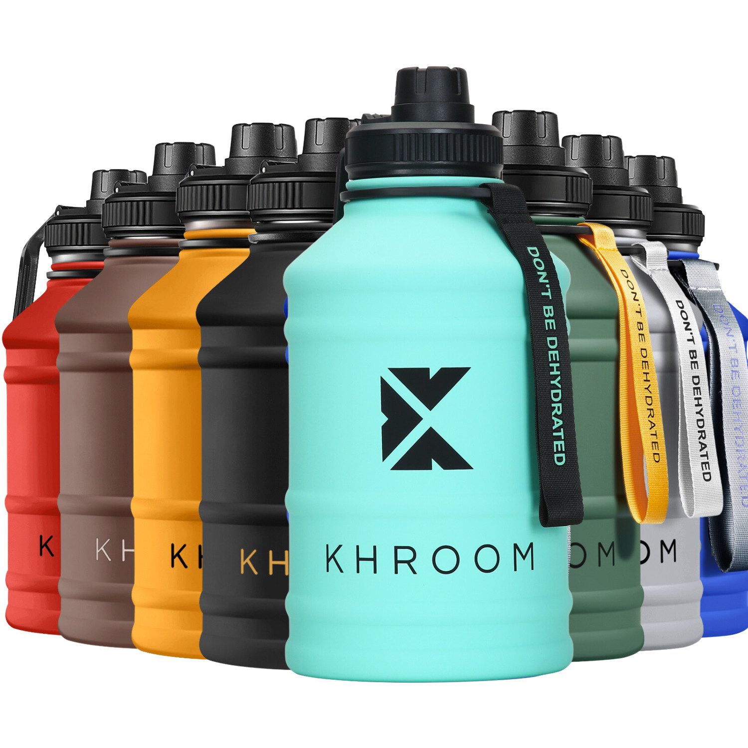 Khroom Trinkflasche Edelstahl 1,3L + 2,2L Sport Edelstahlflasche >2 Liter XXL Sportflasche, Kohlensäure geeignet