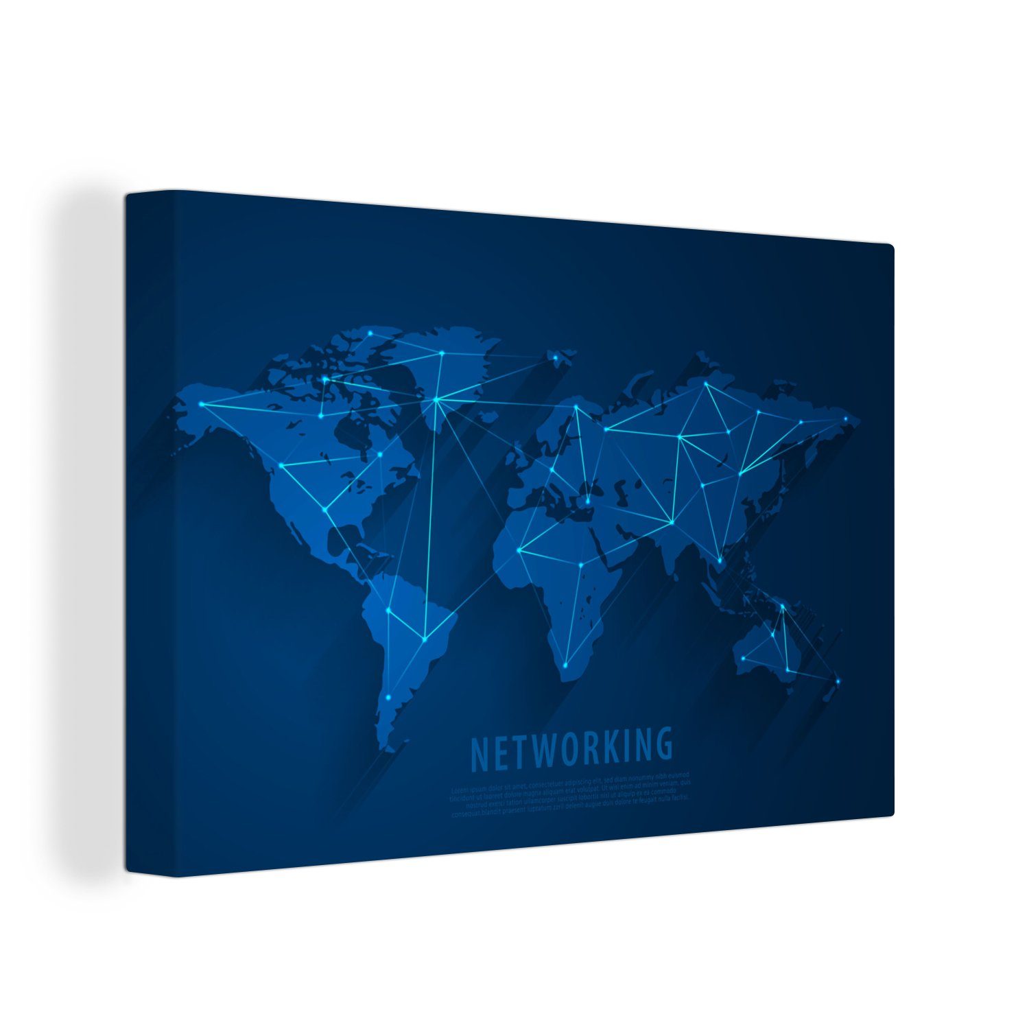 OneMillionCanvasses® Leinwandbild Weltkarte - Einfach - Blau, (1 St), Wandbild Leinwandbilder, Aufhängefertig, Wanddeko, 30x20 cm