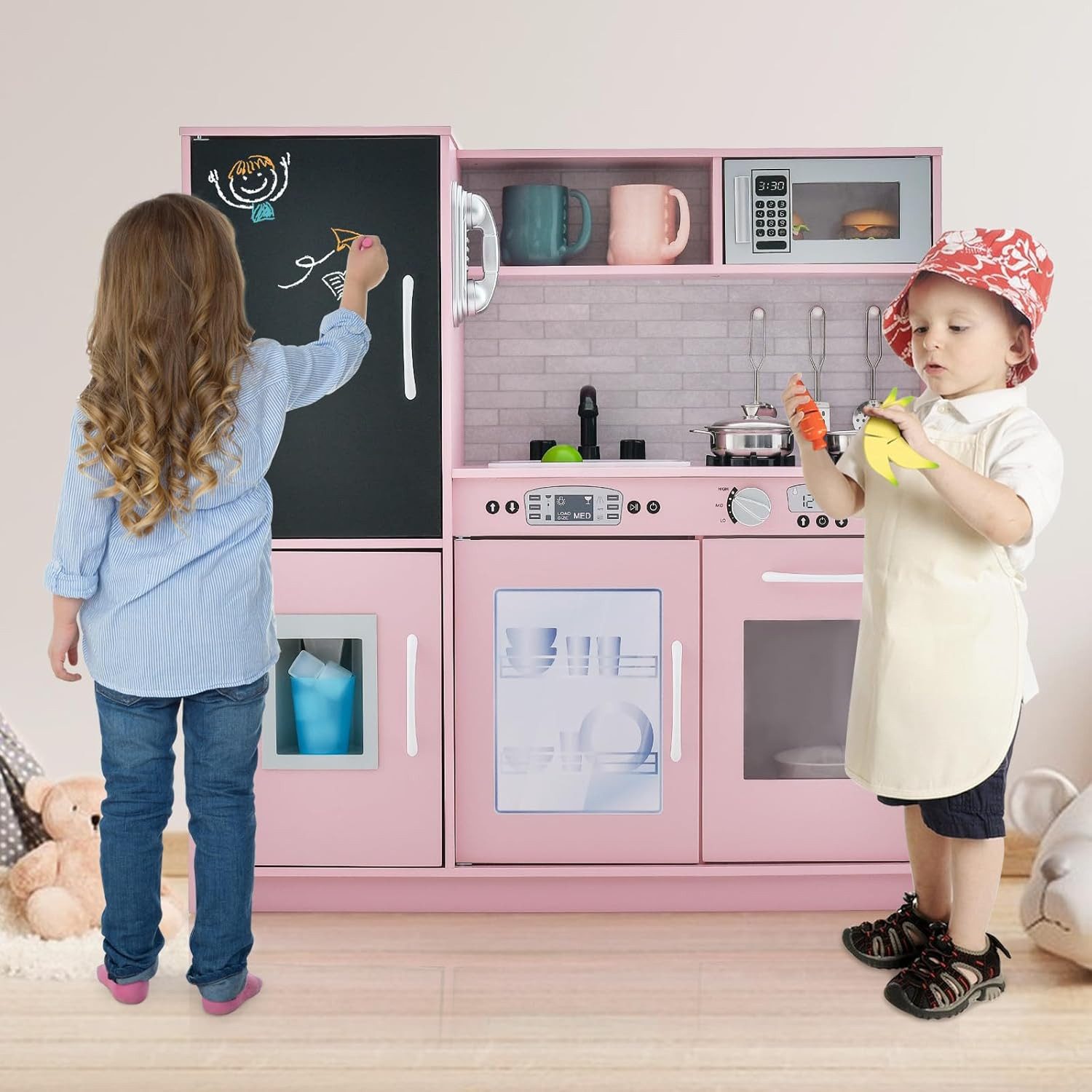 KOMFOTTEU Spielküche Kinderküche, mit Mikrowellen, Backofen, günstig online kaufen