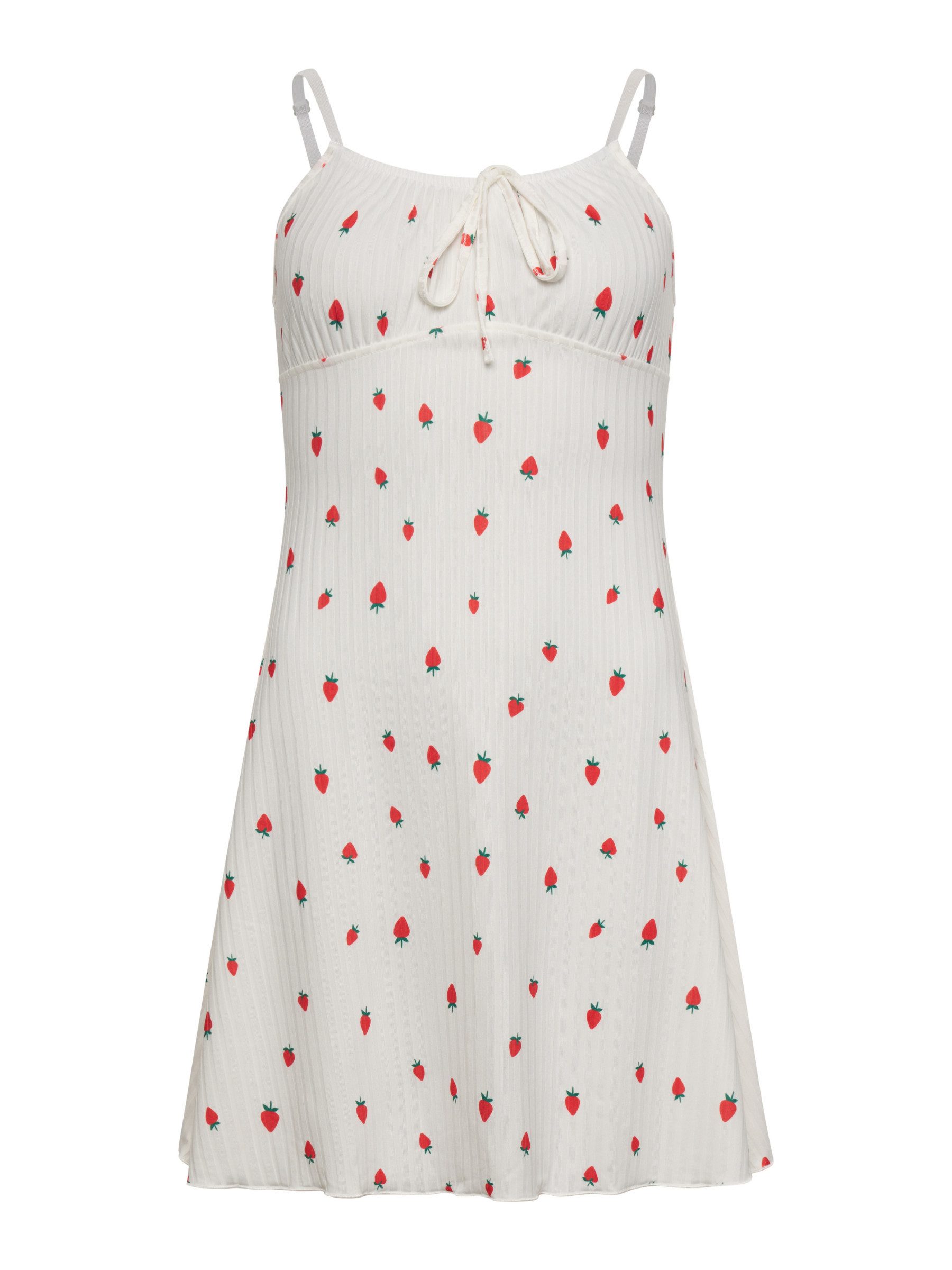 Elegant Love Sommerkleid Nachthemd mit Erdbeermuster – Trägerkleid mit Rüsc günstig online kaufen