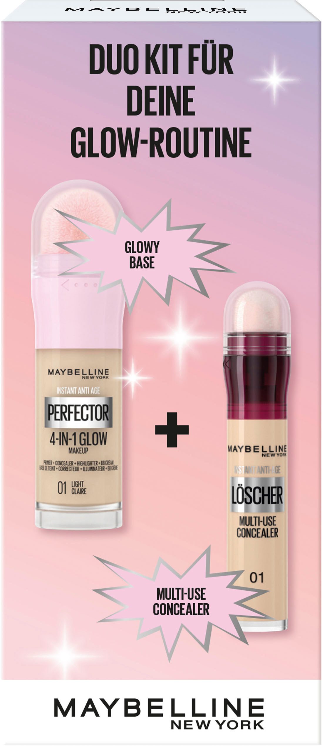 MAYBELLINE NEW YORK Schmink-Set INSTANT PERFECTOR GLOW + CONCEALER, mit vielseitigen Kombinationsmöglichkeiten