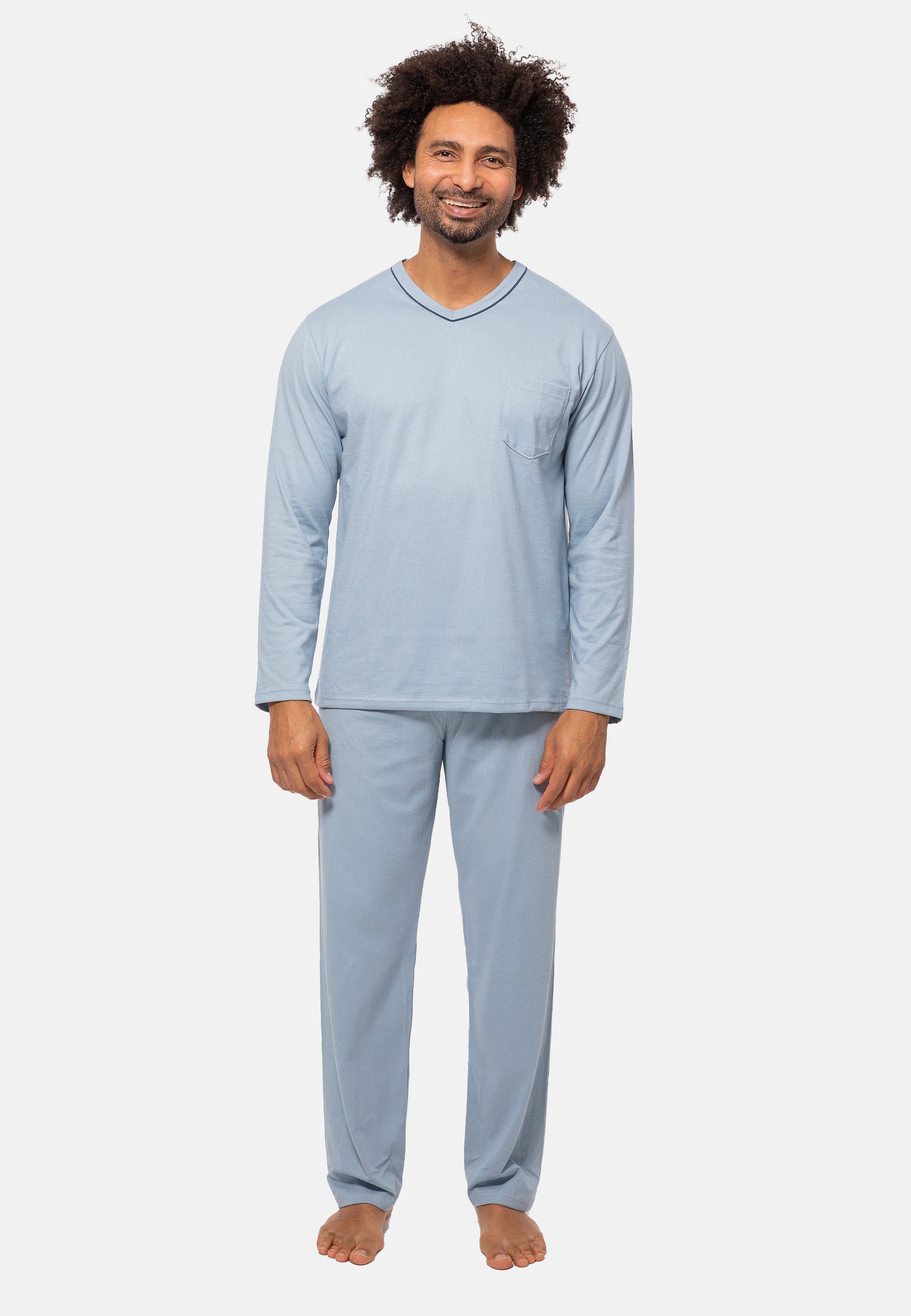 Ammann Pyjama Organic Cotton Pure (Set, 2 tlg) Schlafanzug - Baumwolle - Lockere Schnittform, Angenehm auf der Haut Ashley Blue