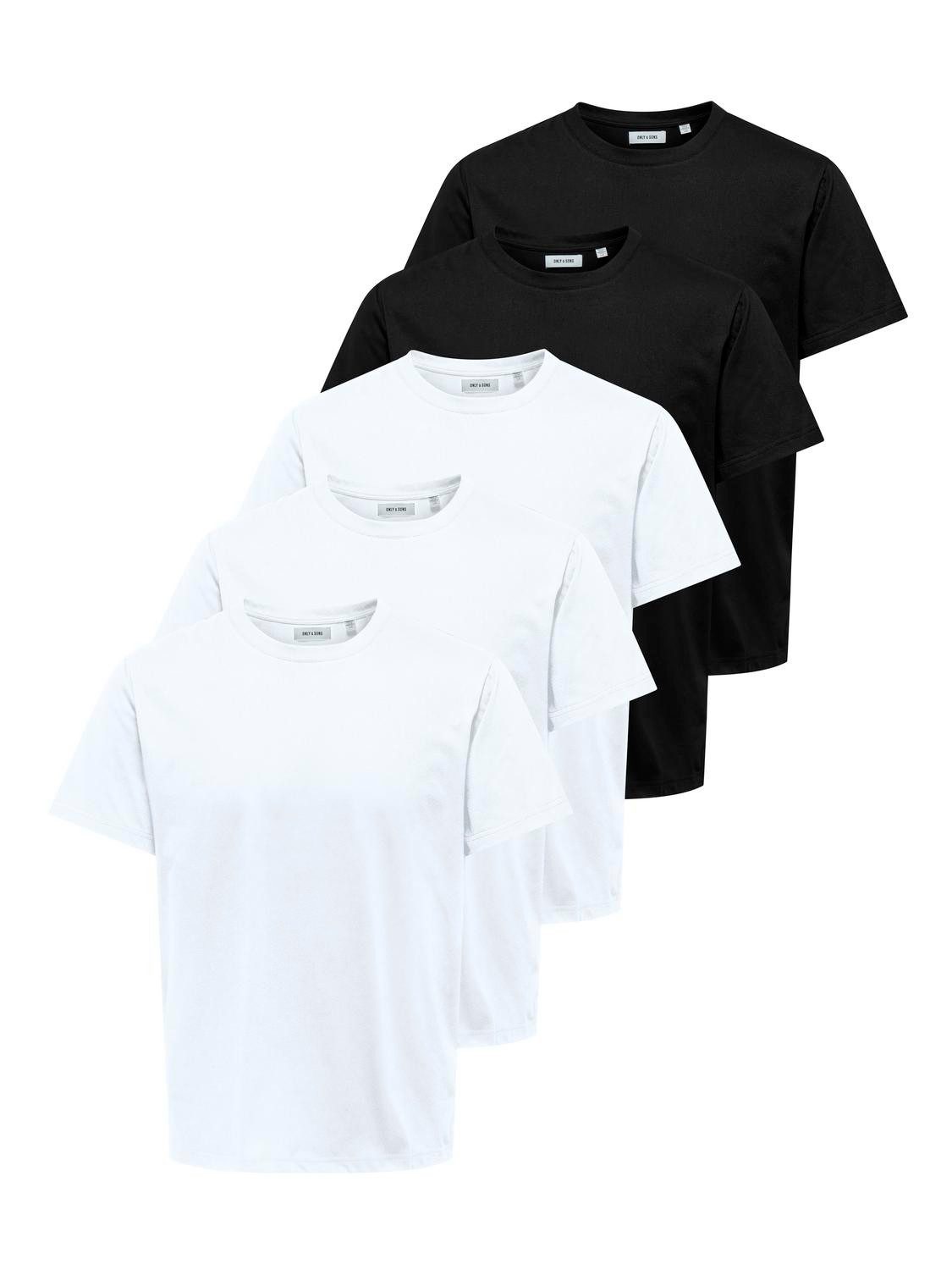 ONLY & SONS Rundhalsshirt ONSJEFF REG SS TEE 5-PACK OTL (Packung, 5-tlg)
