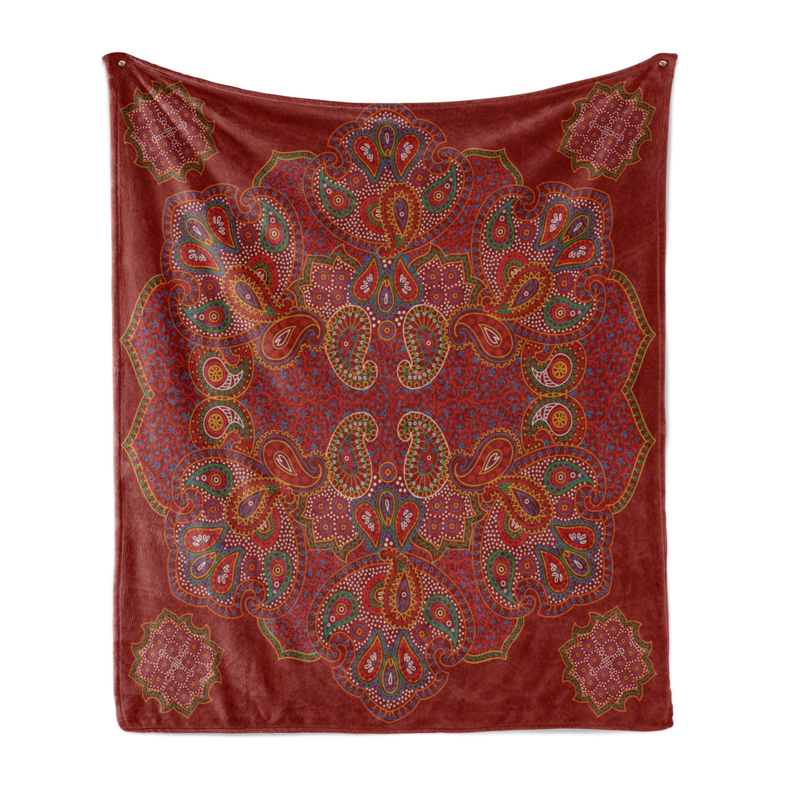 Mandala Außenbereich, Red Gemütlicher Paisley Persian Innen- für den Plüsch Wohndecke und Abakuhaus,