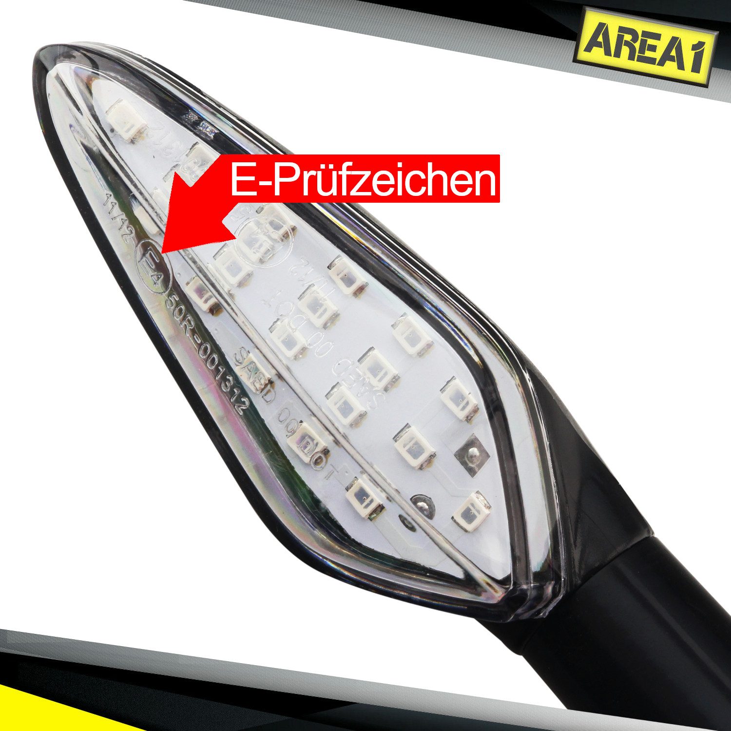 Area1 Blinker Motorrad LED Blinker E-geprüft Set (2 Stück) M10 mit Lauflichteffekt