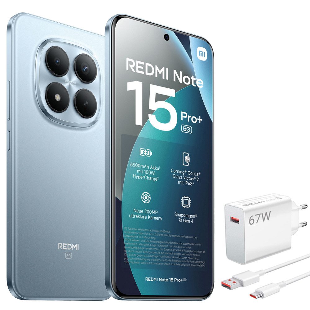 Xiaomi Redmi Note 15 Pro+ 5G Smartphone & 67W HyperCharge Handy (256 GB Speicherplatz, 200 MP Kamera)
