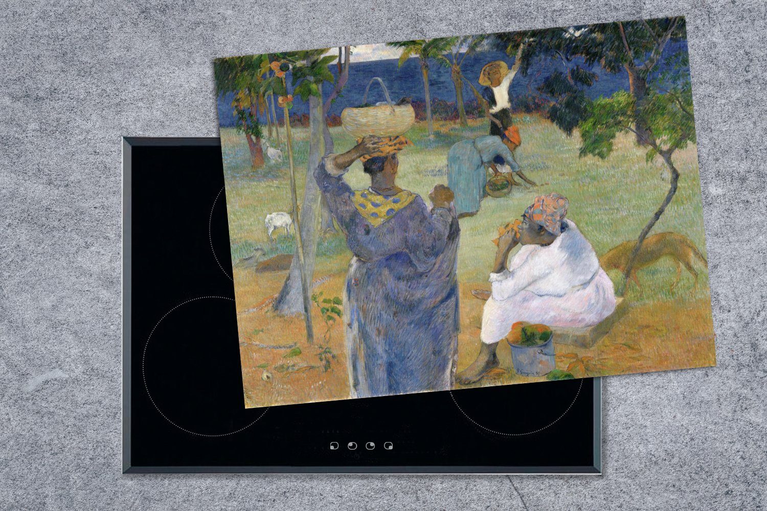 MuchoWow Herdblende-/Abdeckplatte Mangos von Vinyl, - Gauguin, Gemälde cm, Ceranfeldabdeckung Unter auf den (1 Mobile tlg), nutzbar, Martinique 70x52 Arbeitsfläche Paul