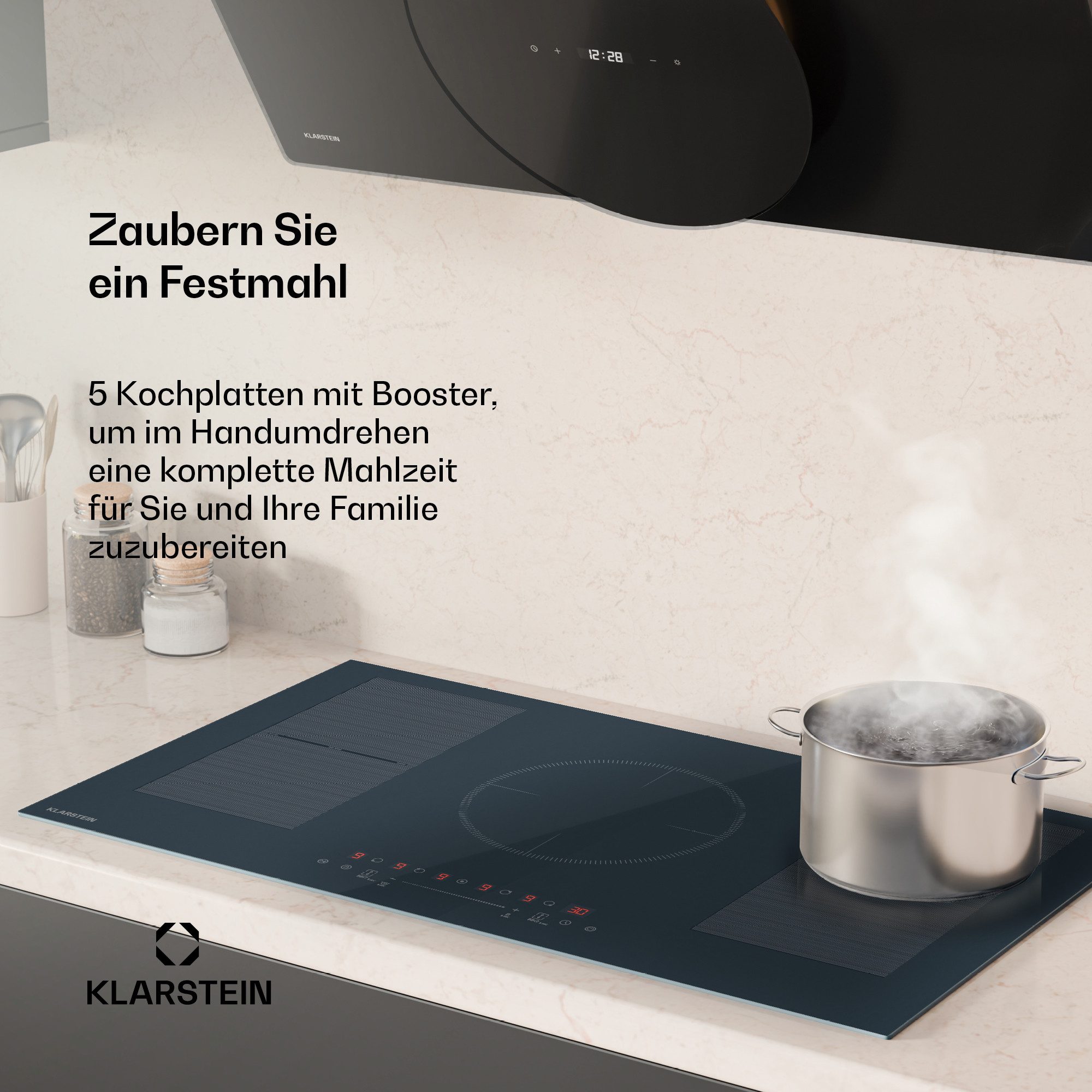 Klarstein Induktions-Kochfeld Delicatessa 90 Flex, Kochfelder Induktion Hob Küche Flex 4 Zonen