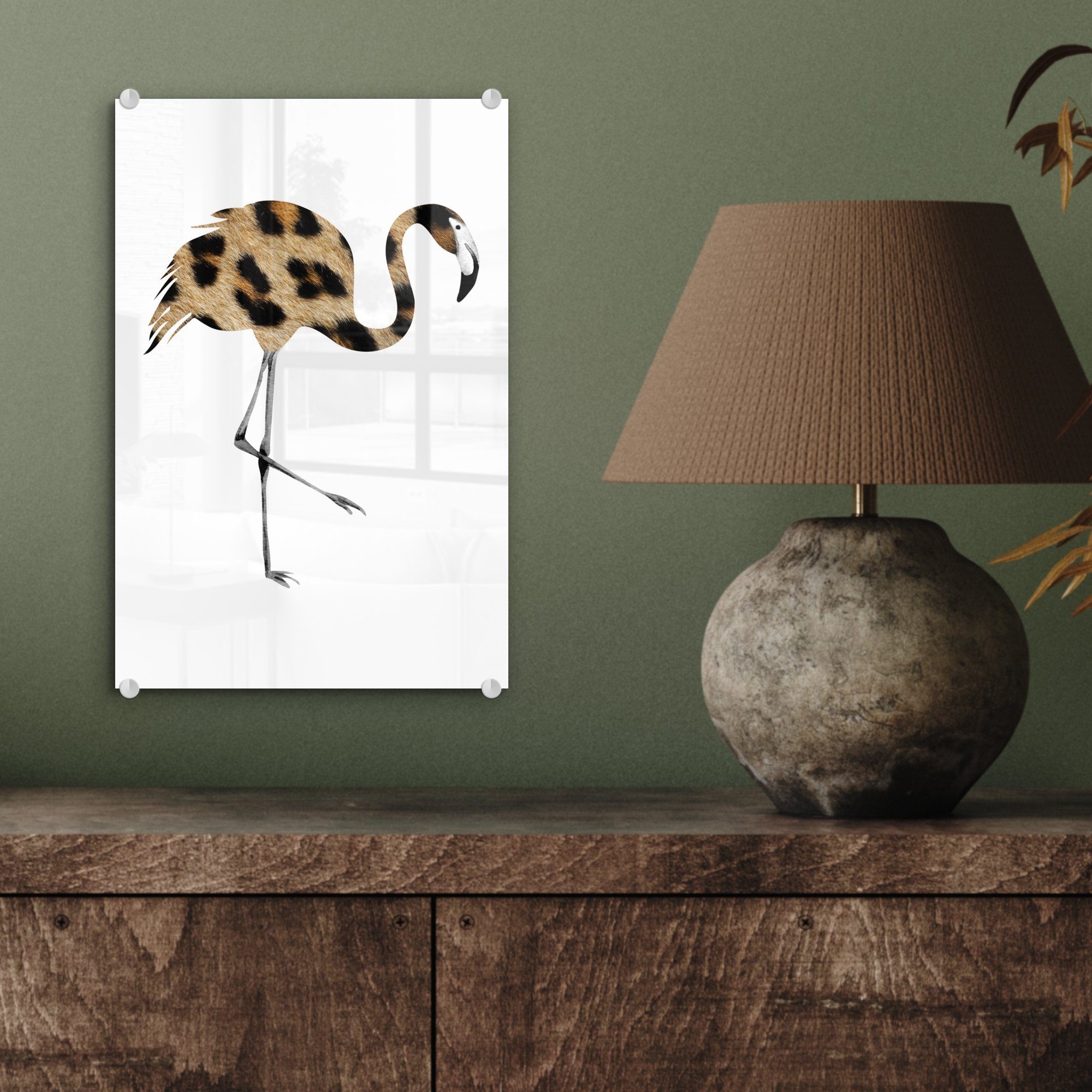 auf Acrylglasbild - - Glas St), Foto Tier, Glas bunt - Wanddekoration Wandbild auf (1 MuchoWow Pantherdruck Bilder - - Glasbilder Flamingo