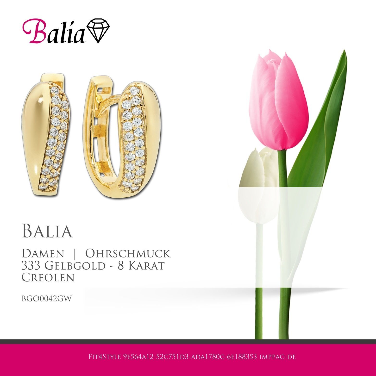 Paar Balia Balia 8 Damen (Creole), ca. Karat, 1,4cm Gelbgold - 333 Gold Creolen Damen 8Karat Creolen Glamour aus für Creolen Ø