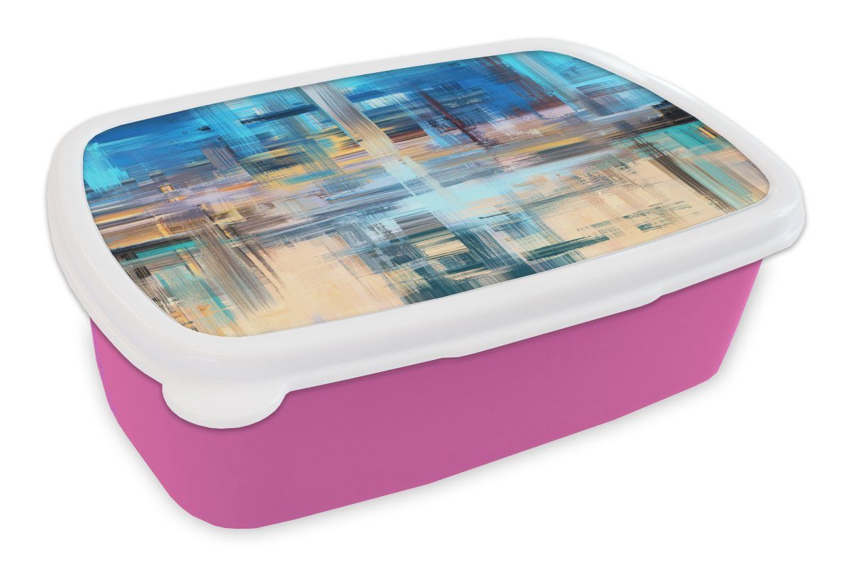 MuchoWow Lunchbox Ölfarbe - Abstrakt - Malerei, Kunststoff, (2-tlg), Brotbox für Erwachsene, Brotdose Kinder, Snackbox, Mädchen, Kunststoff rosa