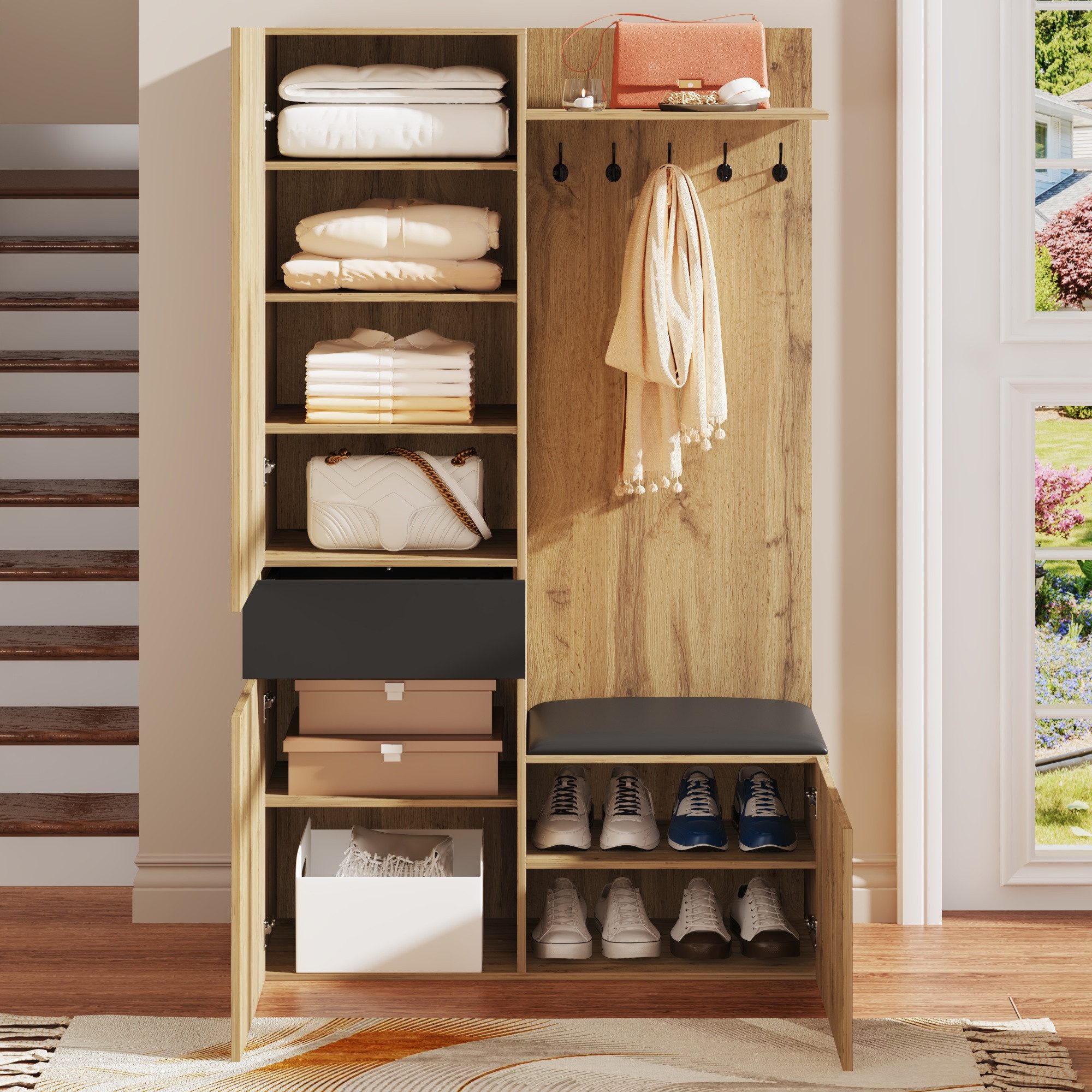 Merax Garderoben-Set mit Spiegel, 5 Haken und Schuhschrank, (Garderobenkomb günstig online kaufen