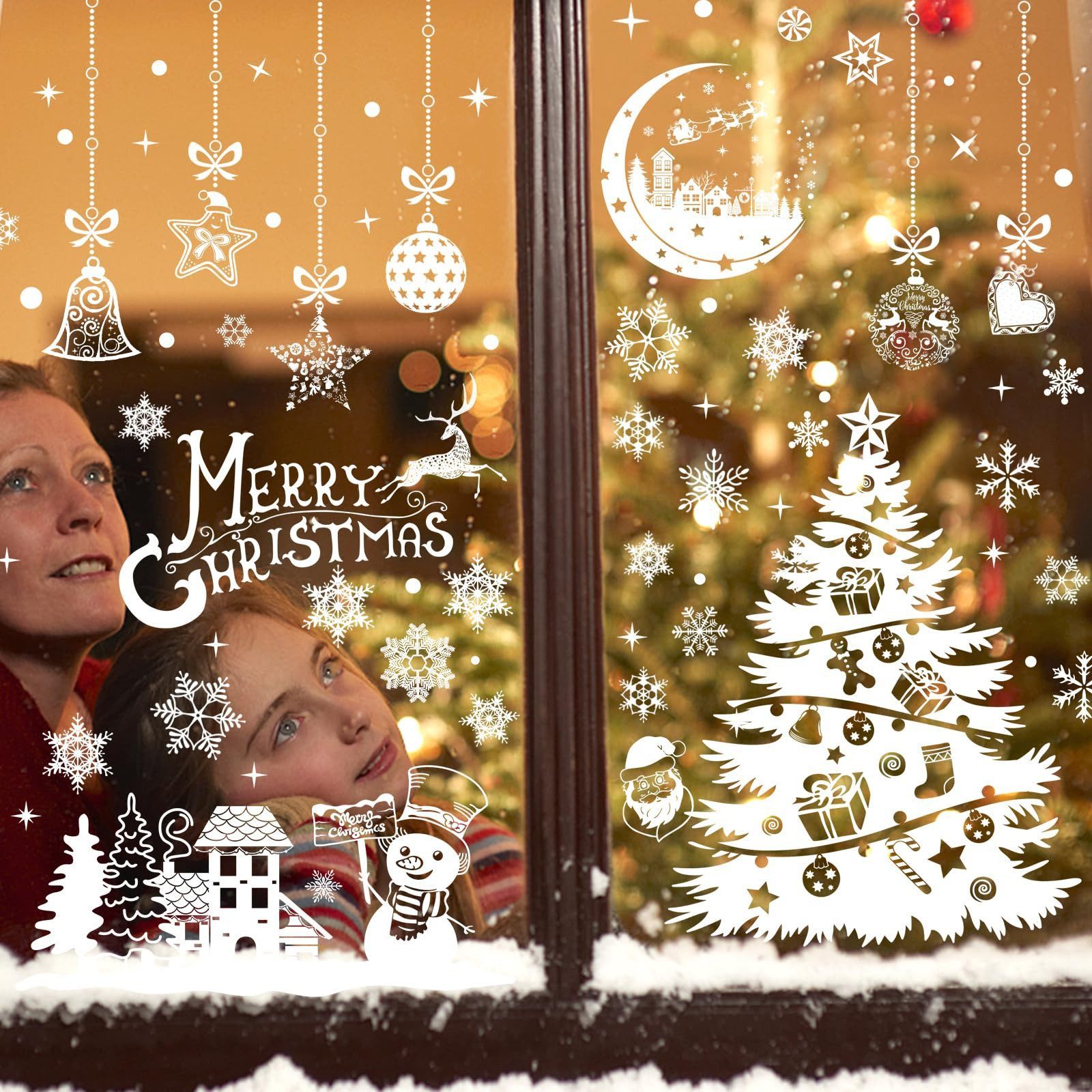 Bomiclss Fensterfolie Weihnachts-Fensteraufkleber, Fensterdekoration Doppelseitig, Aufkleber Weihnachtsdeko Fenster Weihnachtsfensteraufkleber – Bild 5 von 5