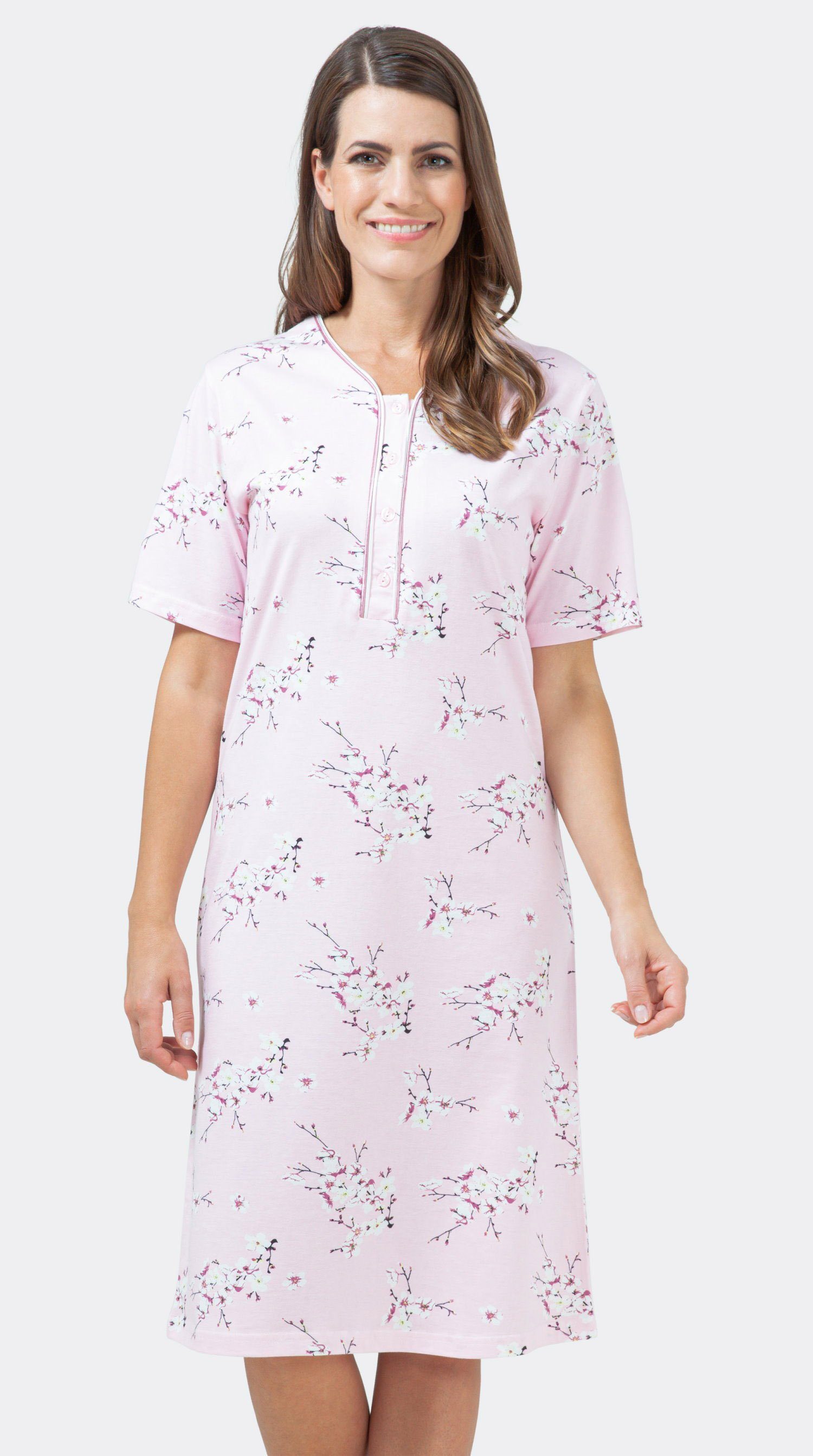 Hajo Nachthemd Hajo Damen Knopfleiste mit feinen Blumendekor Nachthemd