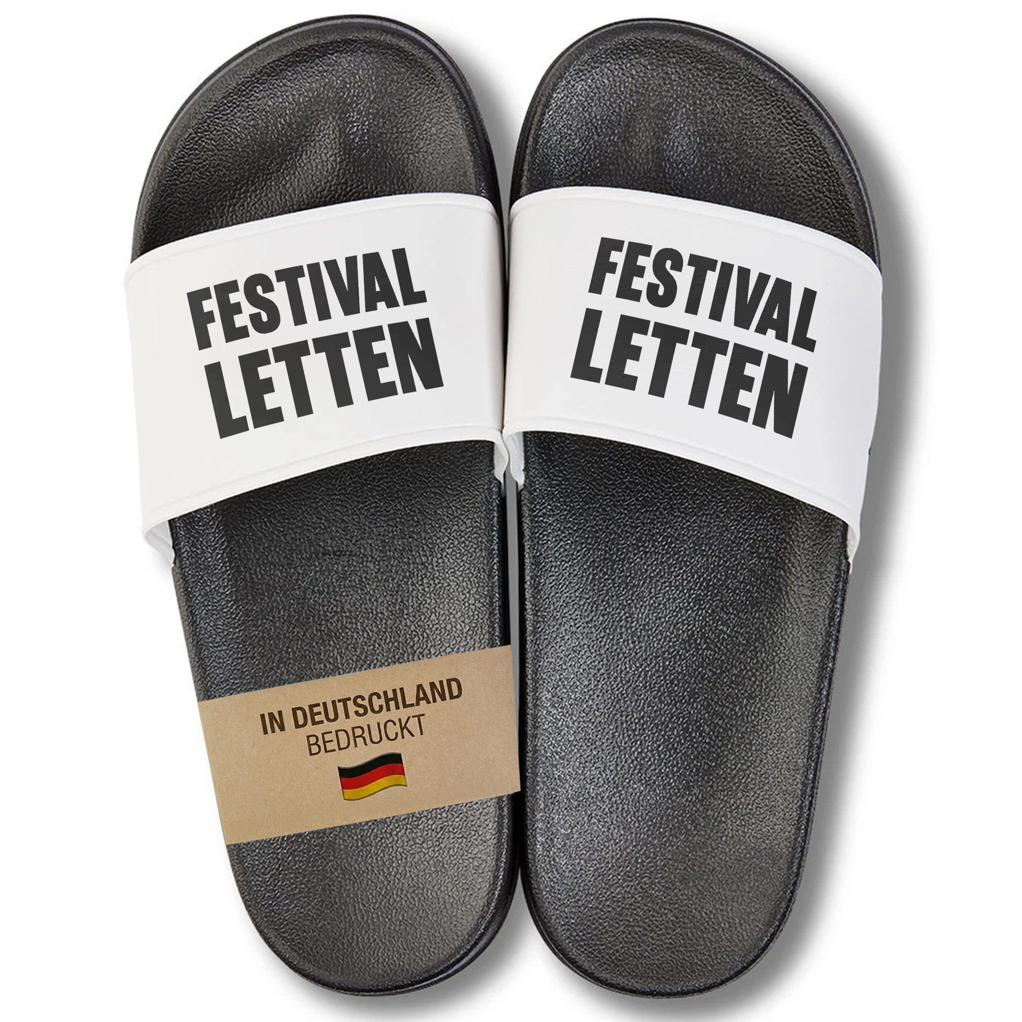 22Feels Geschenk Festival Letten Badelatschen Camper Männer Frauen lustig Badepantolette IN DEUTSCHLAND BEDRUCKT
