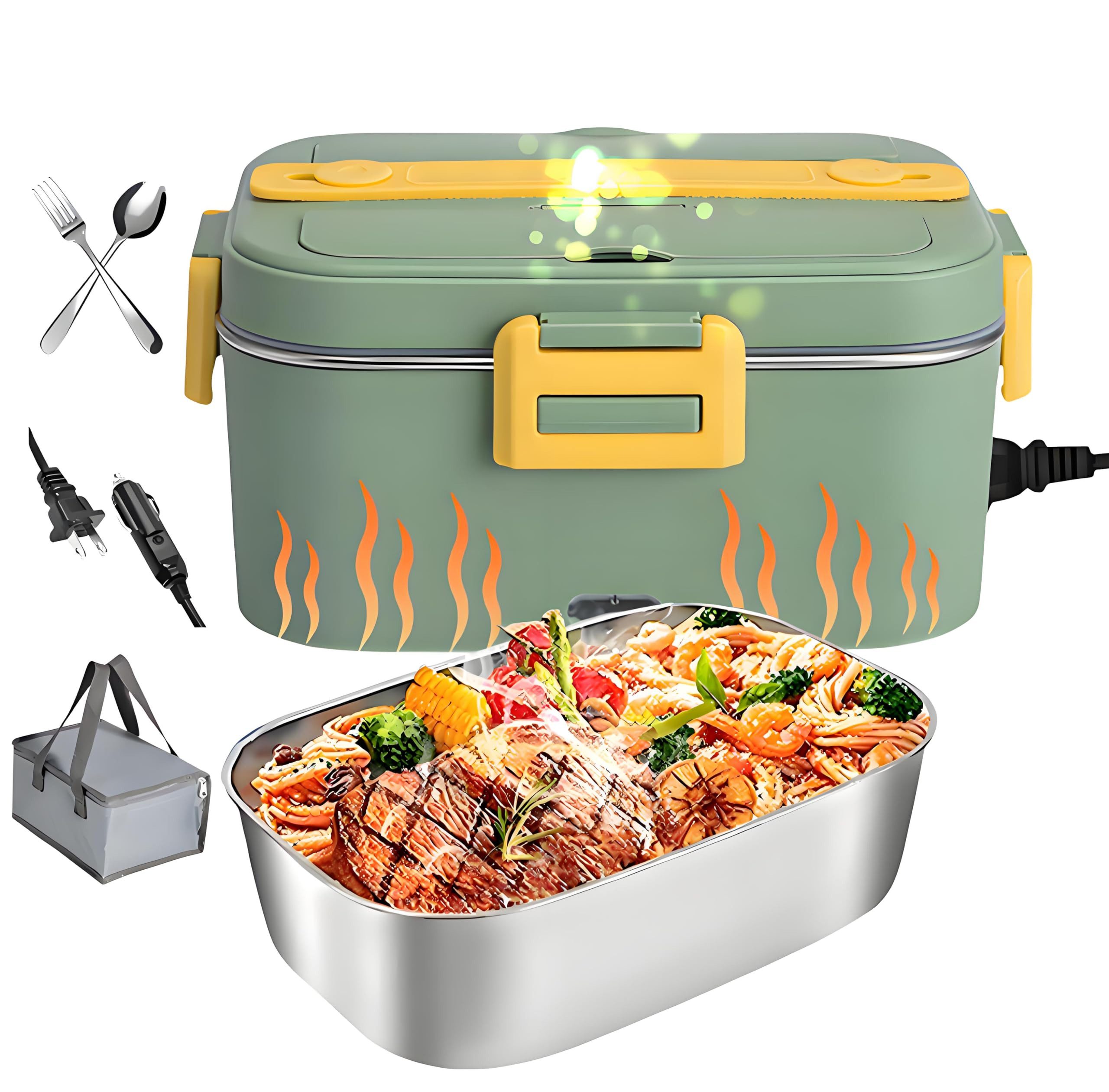 MOPUEA Elektrische Lunchbox Elektrische Lunchbox 3in1,für Auto&Zuhause, auslaufsicher,inkl.Besteck, (Elektrische 3-in-1-Lunchbox für Zuhause, Auto und LKW, vielseitig nutzbar, Schnelles Erhitzen in 25–35 Min.,1,5L großes Fach und 0,45L Extra-Fach), Auslaufsicher, PTC-Heizfunktion, konstante 75–80 °C, einfach tragbar